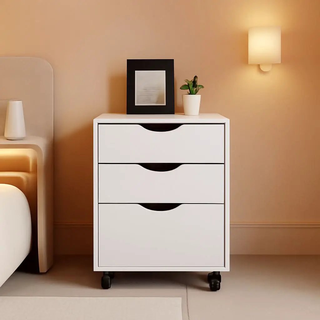 White Mobile File Cabinet 3 Drawer Office Storage Organizer from PriceLows™