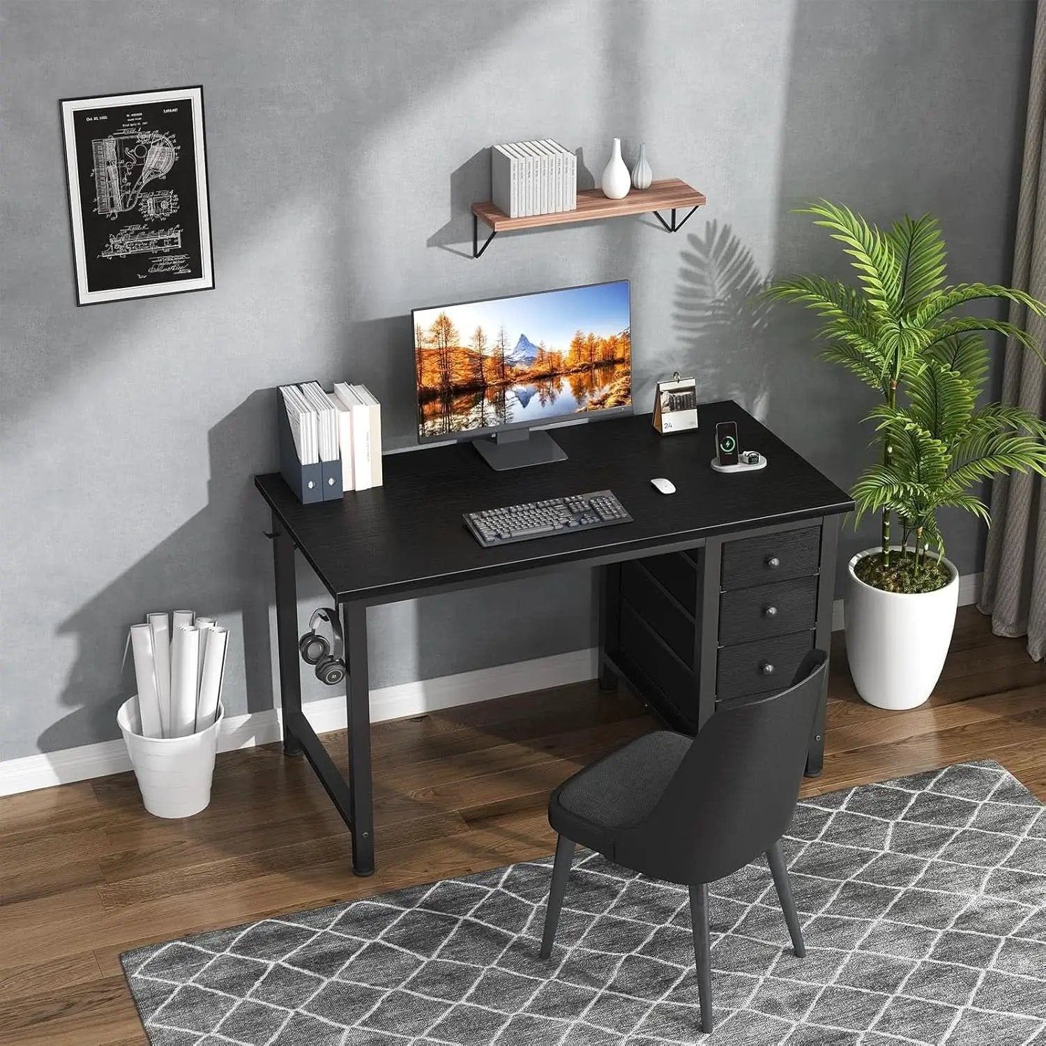 40 Inch Small Gaming Desk With Fabric Drawers Black from PriceLows™