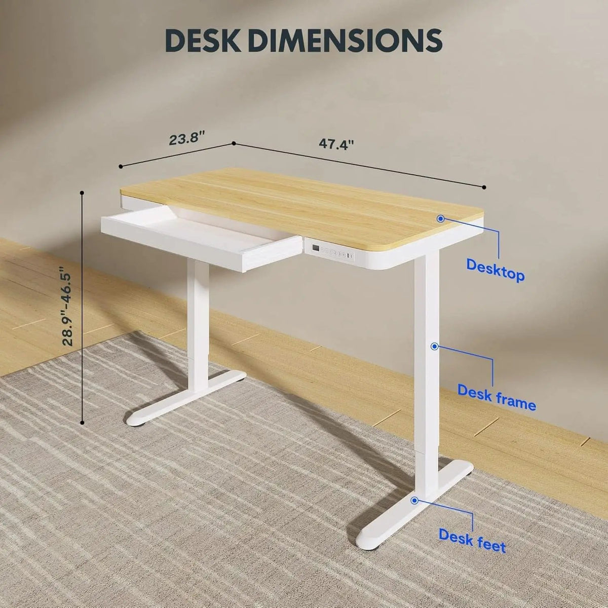 48 Inch Electric Standing Desk With USB Port And Drawers from PriceLows™