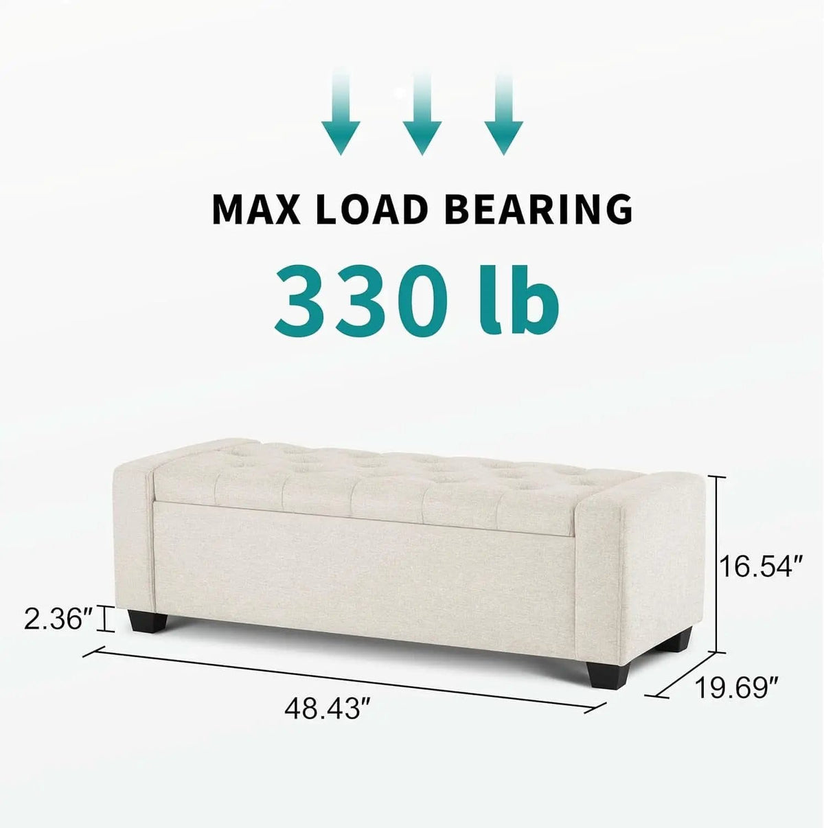 48 Inch Storage Unit Ottoman Bench Upholstered Beige from PriceLows™