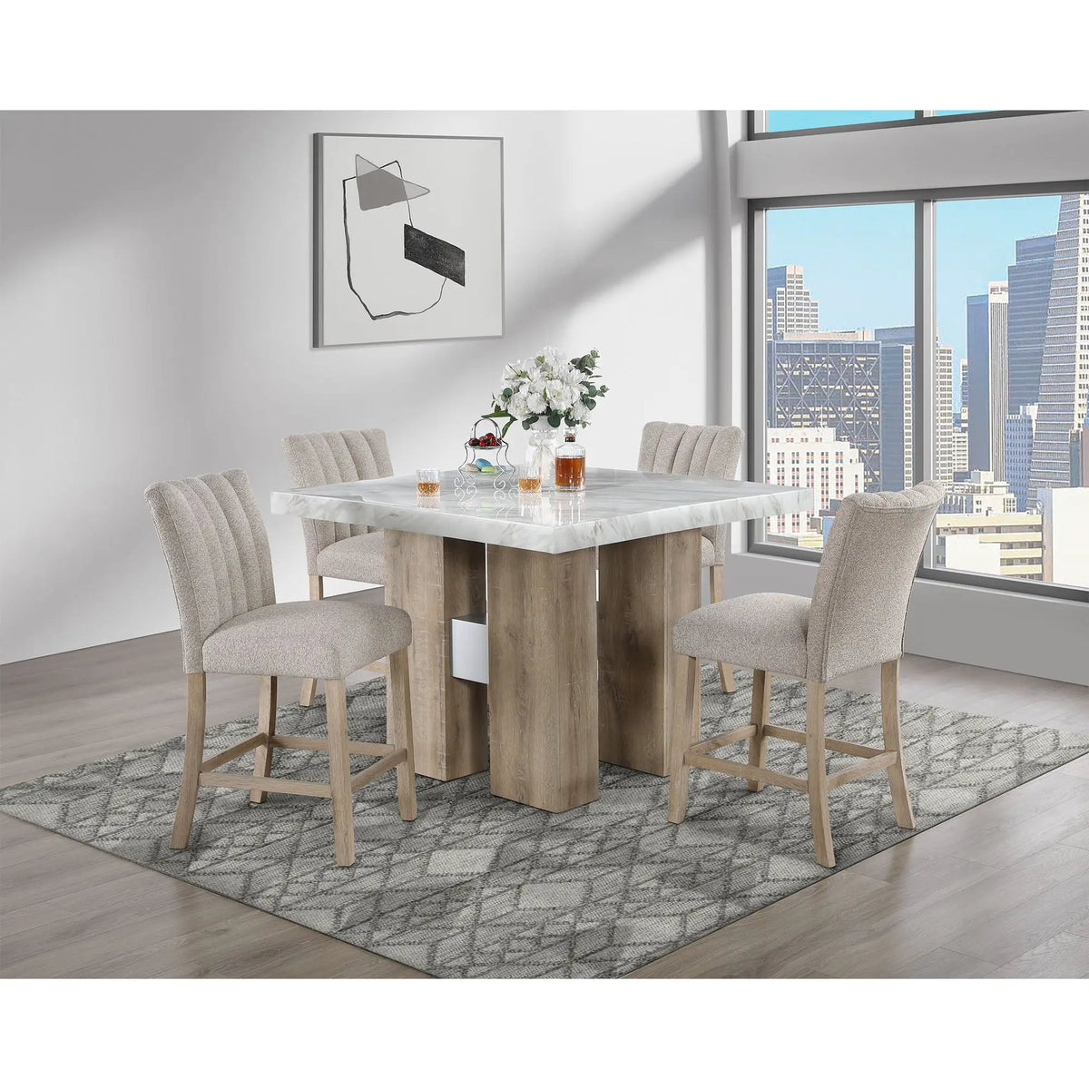 Mikha Bar Table | 48 Inch Square | Rubberwood Construction | Sleek Finish