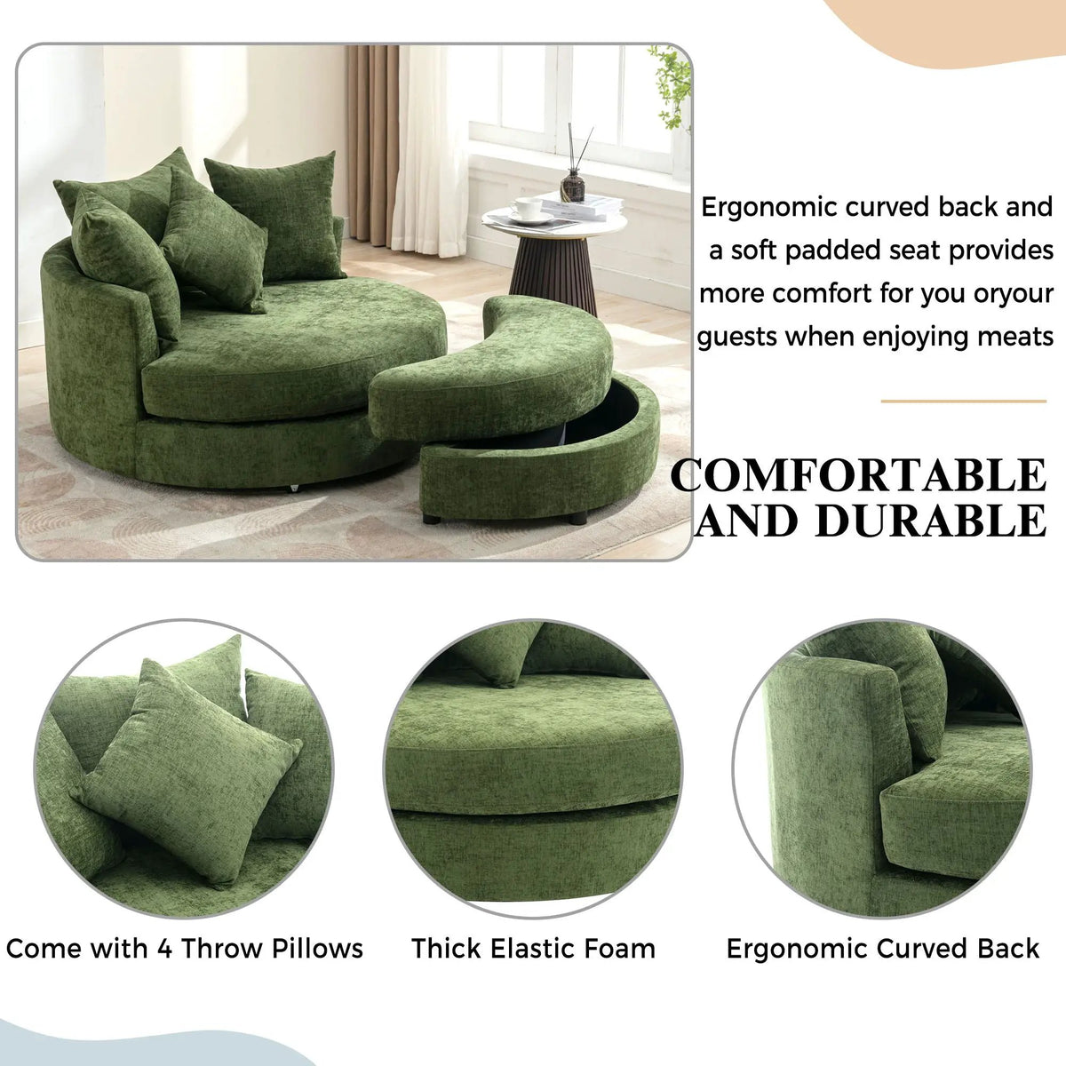 Swivel Accent Chair | 360 Degree Rotation | Ergonomic Padded Seat | Round Frame