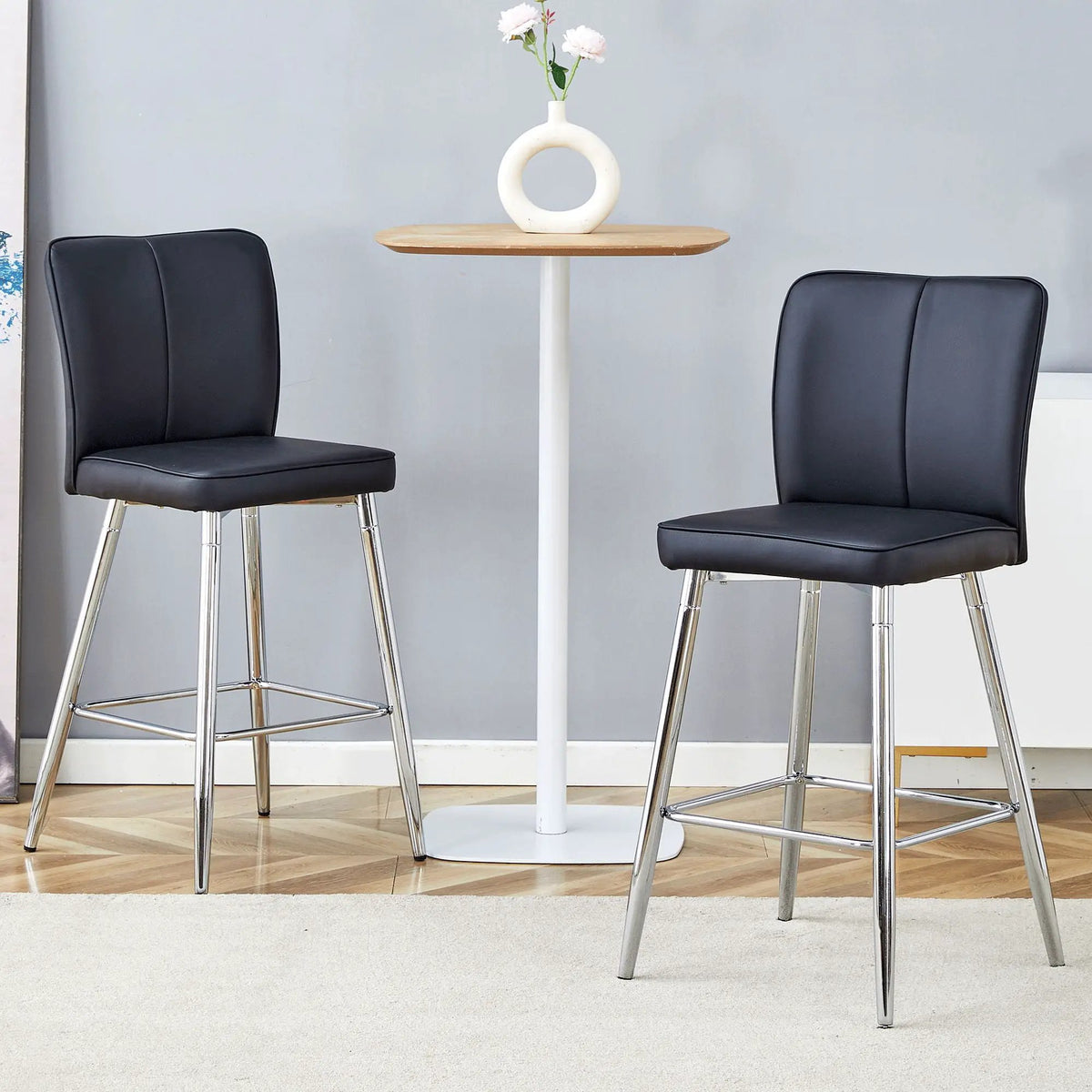 Modern Bar Chair Set | Metal Frame | High Density Foam | Black Silver