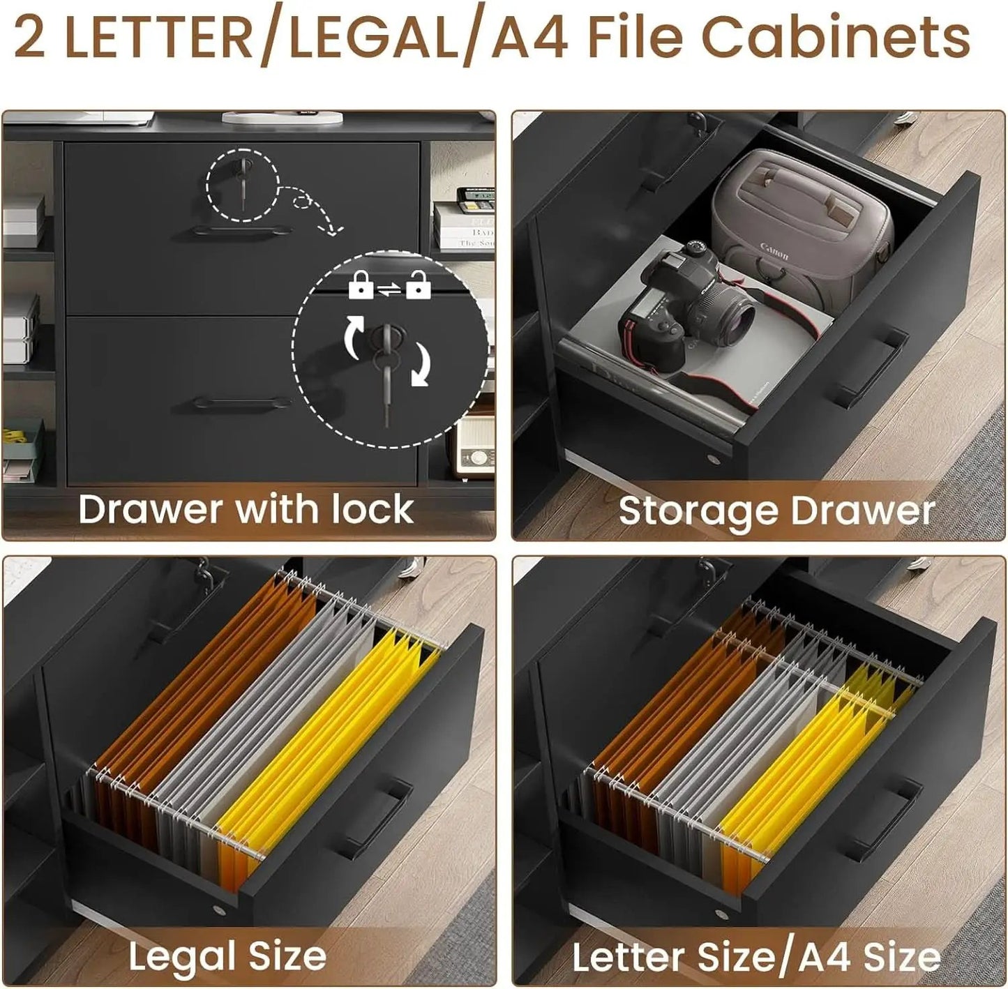 44 Inch 2 Drawer File Cabinet For Home Office Black from PriceLows™