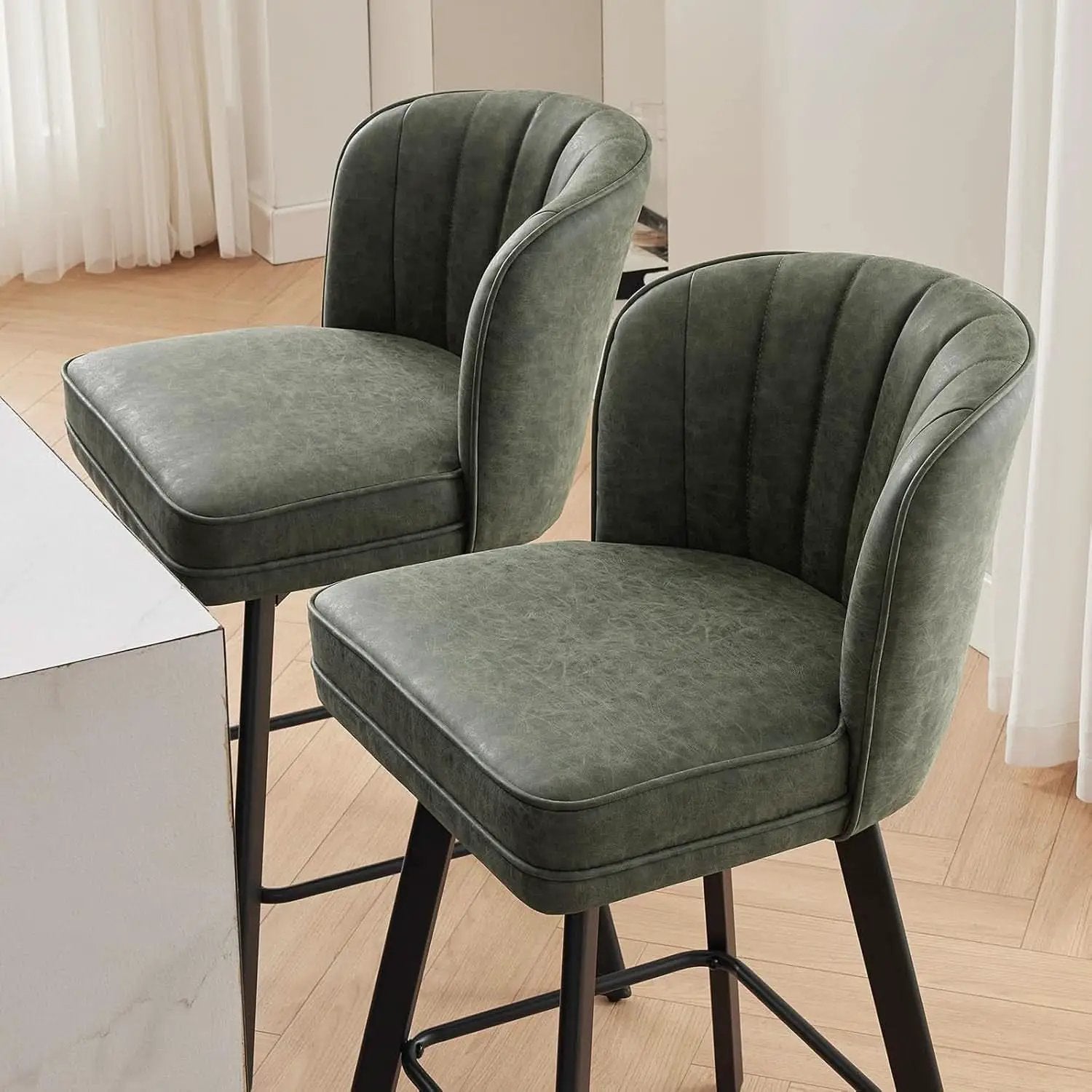 Swivel Counter Height Bar Stools Set of 4 26 Inch Green Faux Leather from PriceLows™
