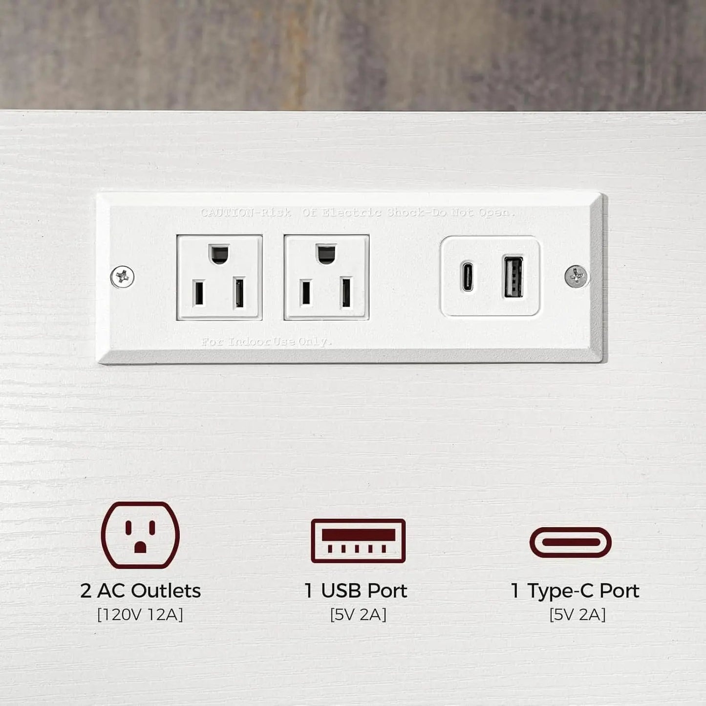 White Farmhouse Bedside Nightstand With USB Type C Ports from PriceLows™