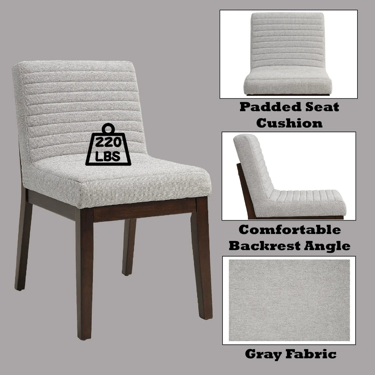 Edwyn Linen Side Chair (Set of 2) | 25 x 20 x 34 in | Rubberwood & Linen | Gray