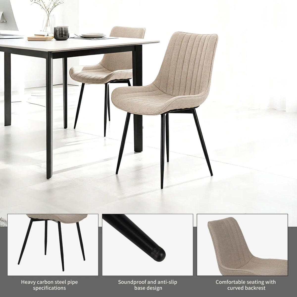 Dining Chair Set With Padded Backrests (Set of 4) - | 24 x 21.2 x 33.8 in | Fabric & Metal | Beige