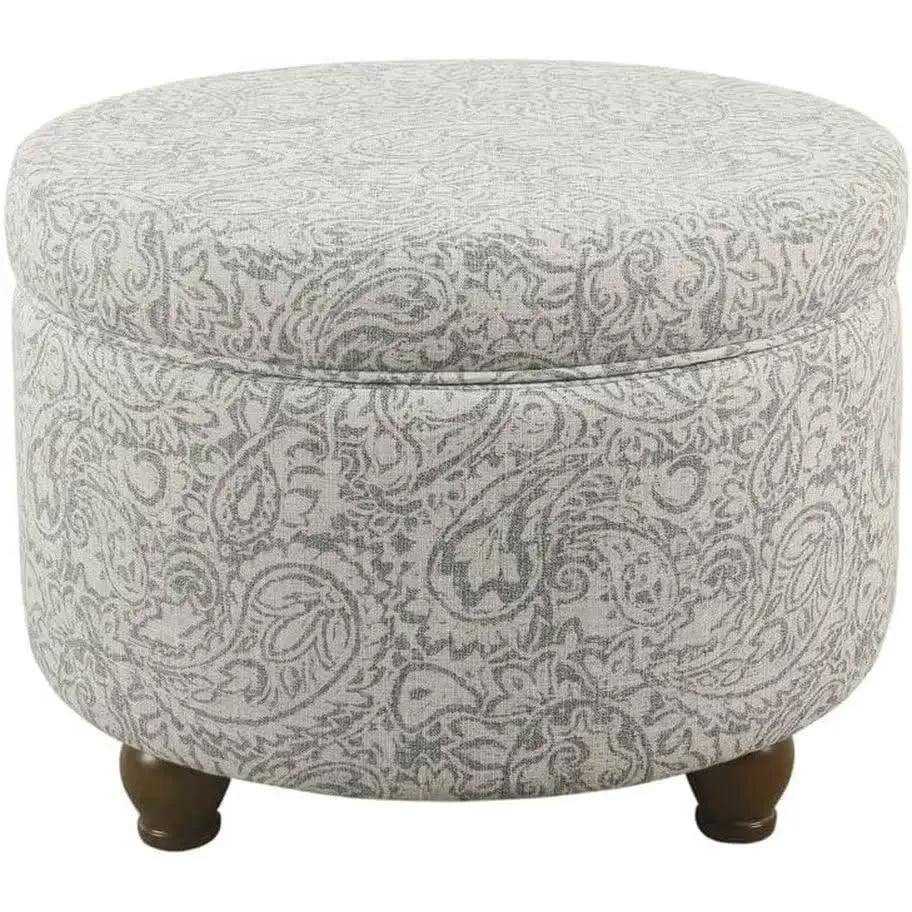 Gray Floral Storage Ottoman Large Round For Living Room from PriceLows™