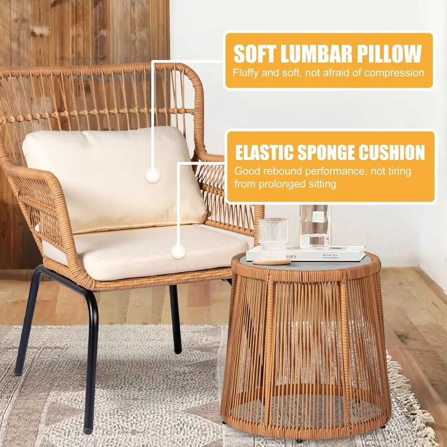 Outdoor Patio Wicker Bistro Set 3 Piece Yellow Beige from PriceLows™