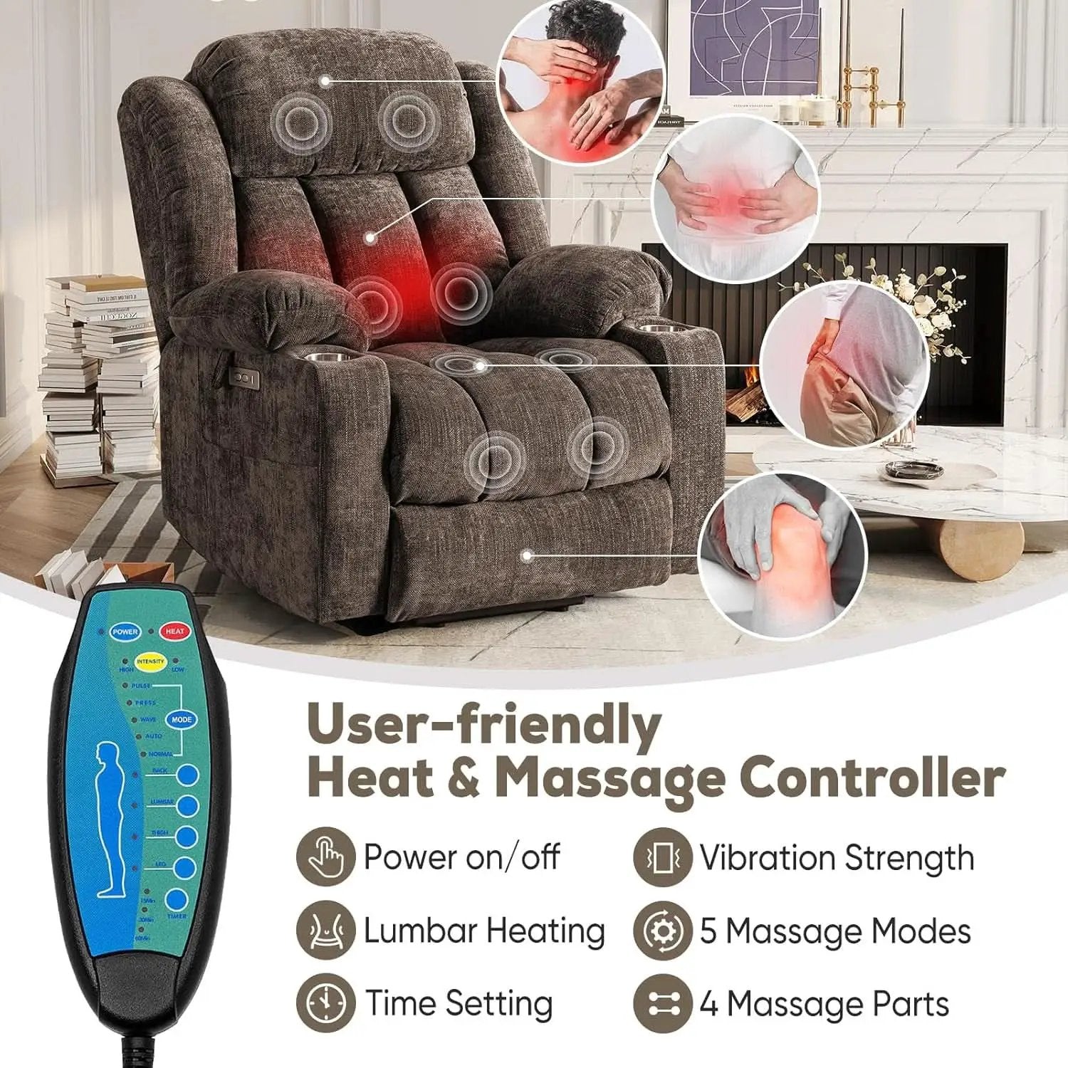 Brown Power Recliner With Massage And Heat Power Lift from PriceLows™