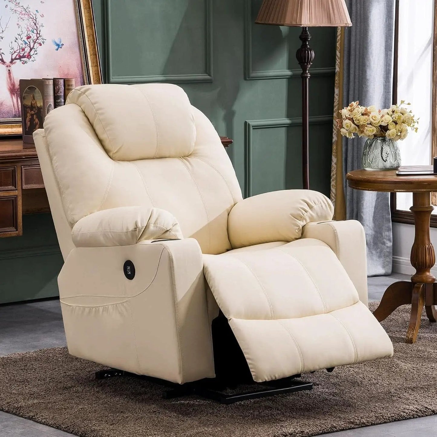 Power Lift Recliner Chair With Massage And Heat Cream White from PriceLows™