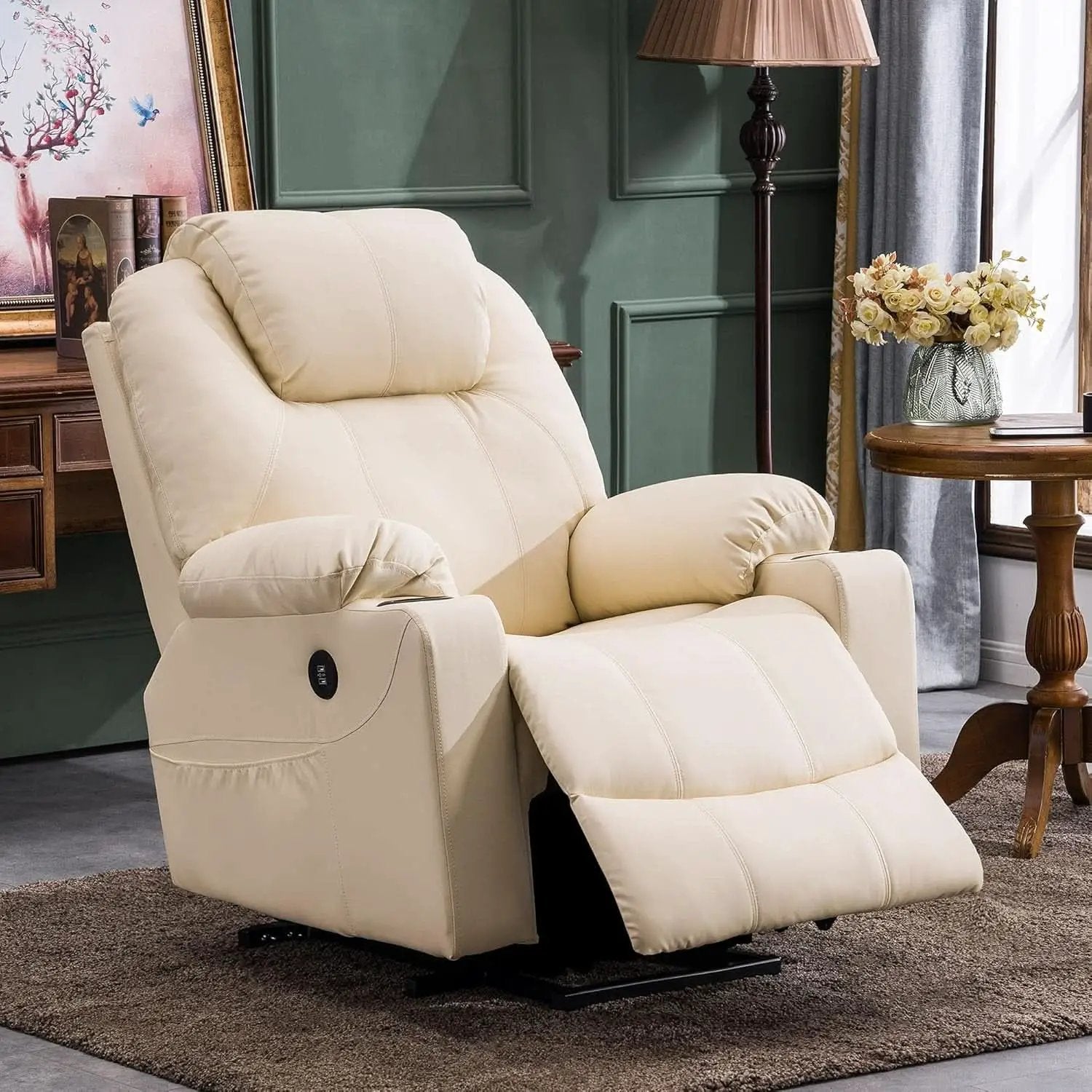 Power Lift Recliner Chair With Massage And Heat Cream White from PriceLows™
