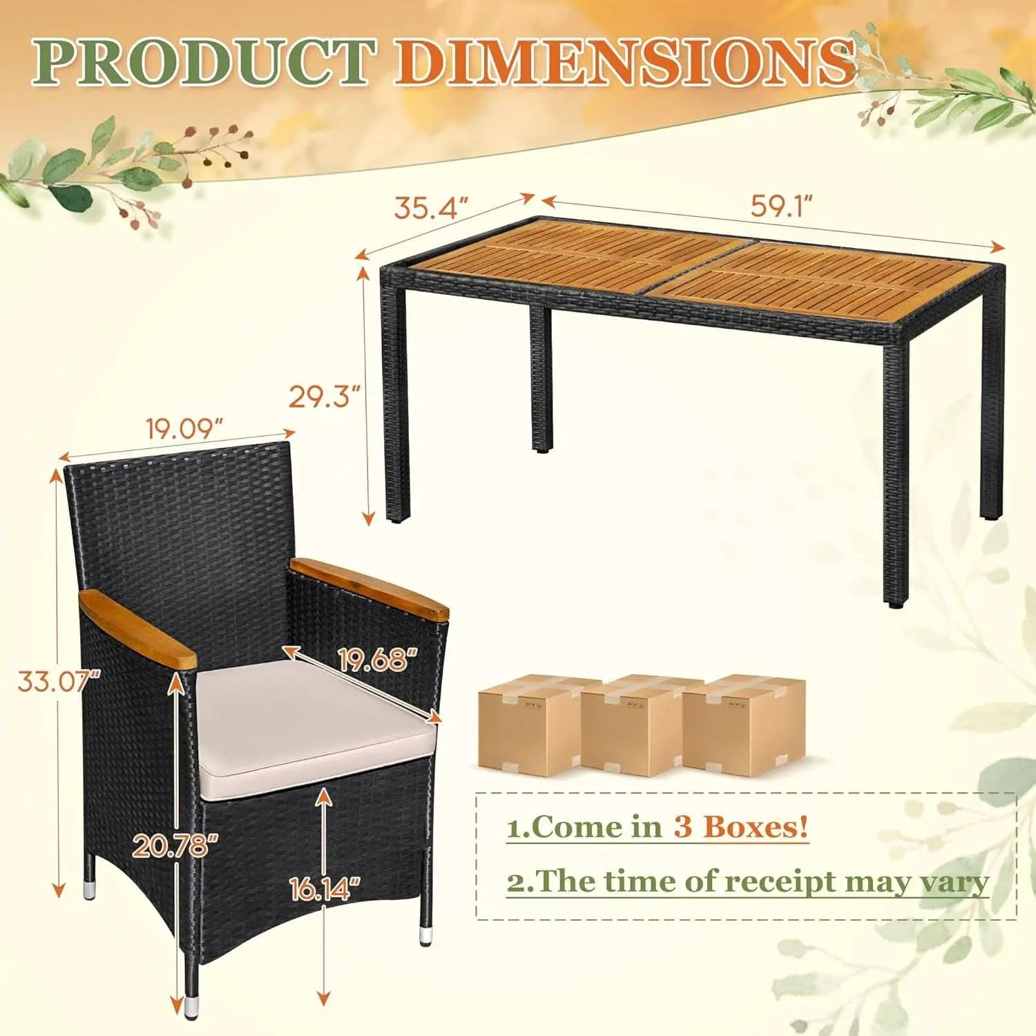 7 Piece Outdoor Patio Dining Set Black Rattan Chairs from PriceLows™