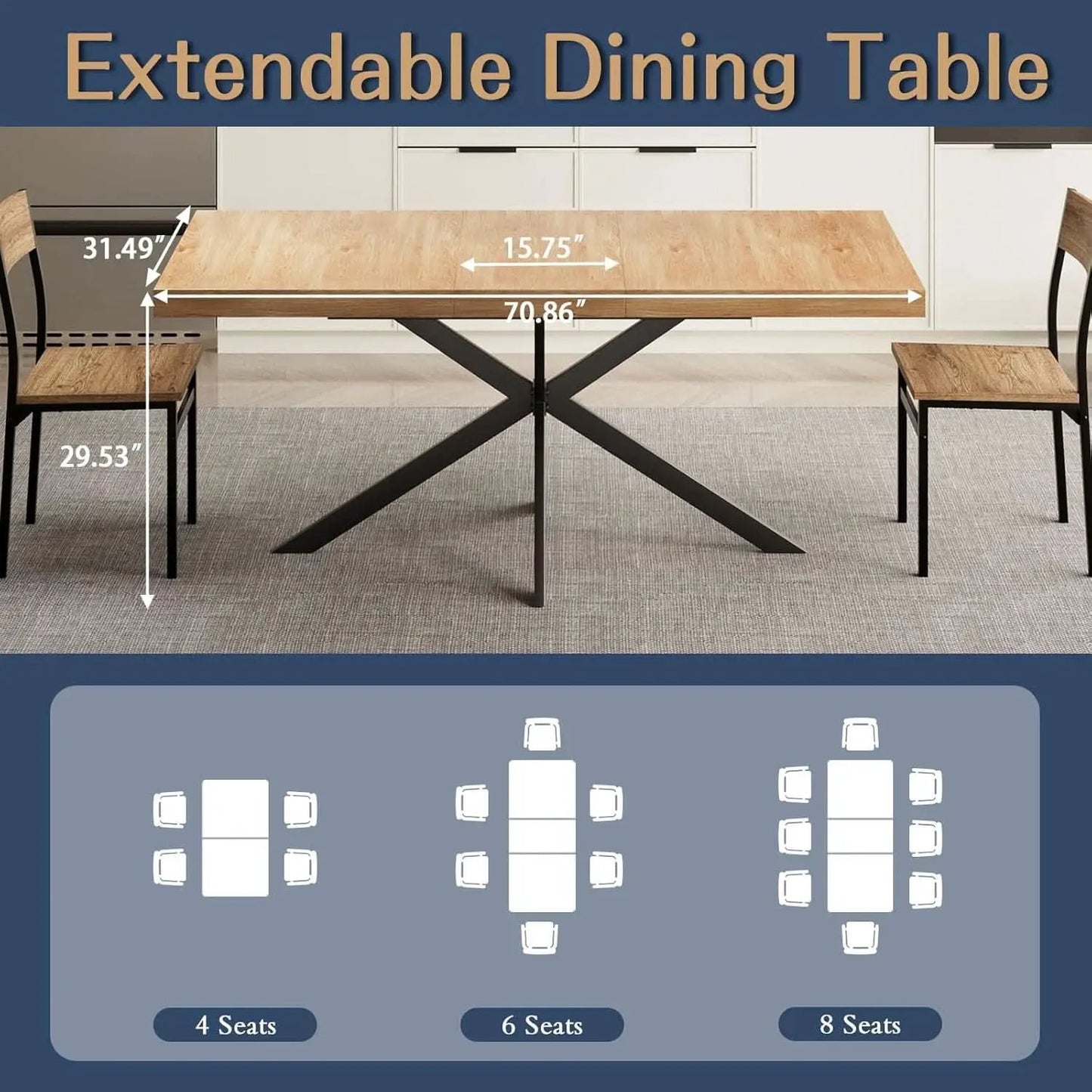 Extendable Wood Dining Table 55 To 70 With Removable Leaves from PriceLows™