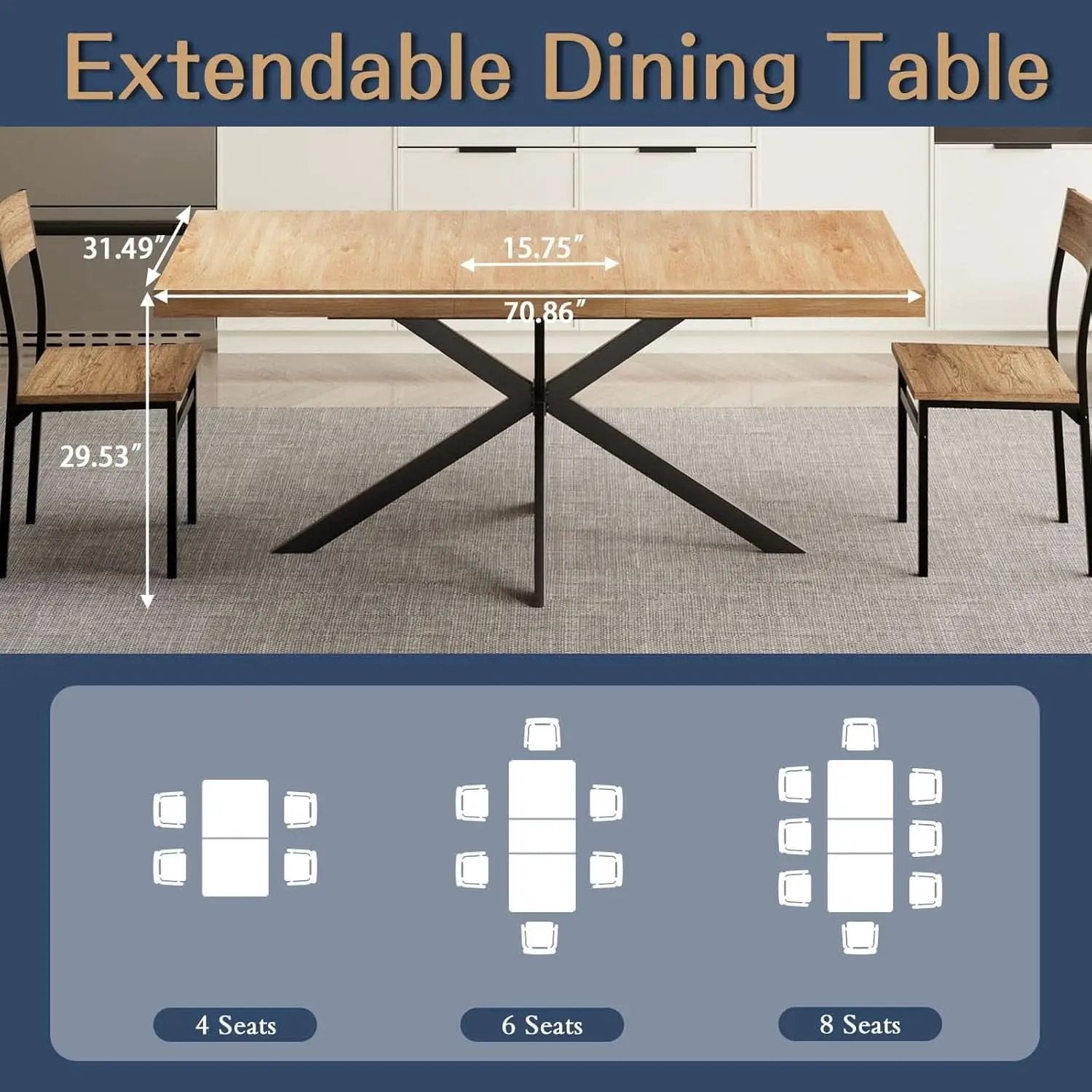 Extendable Wood Dining Table 55 To 70 With Removable Leaves from PriceLows™