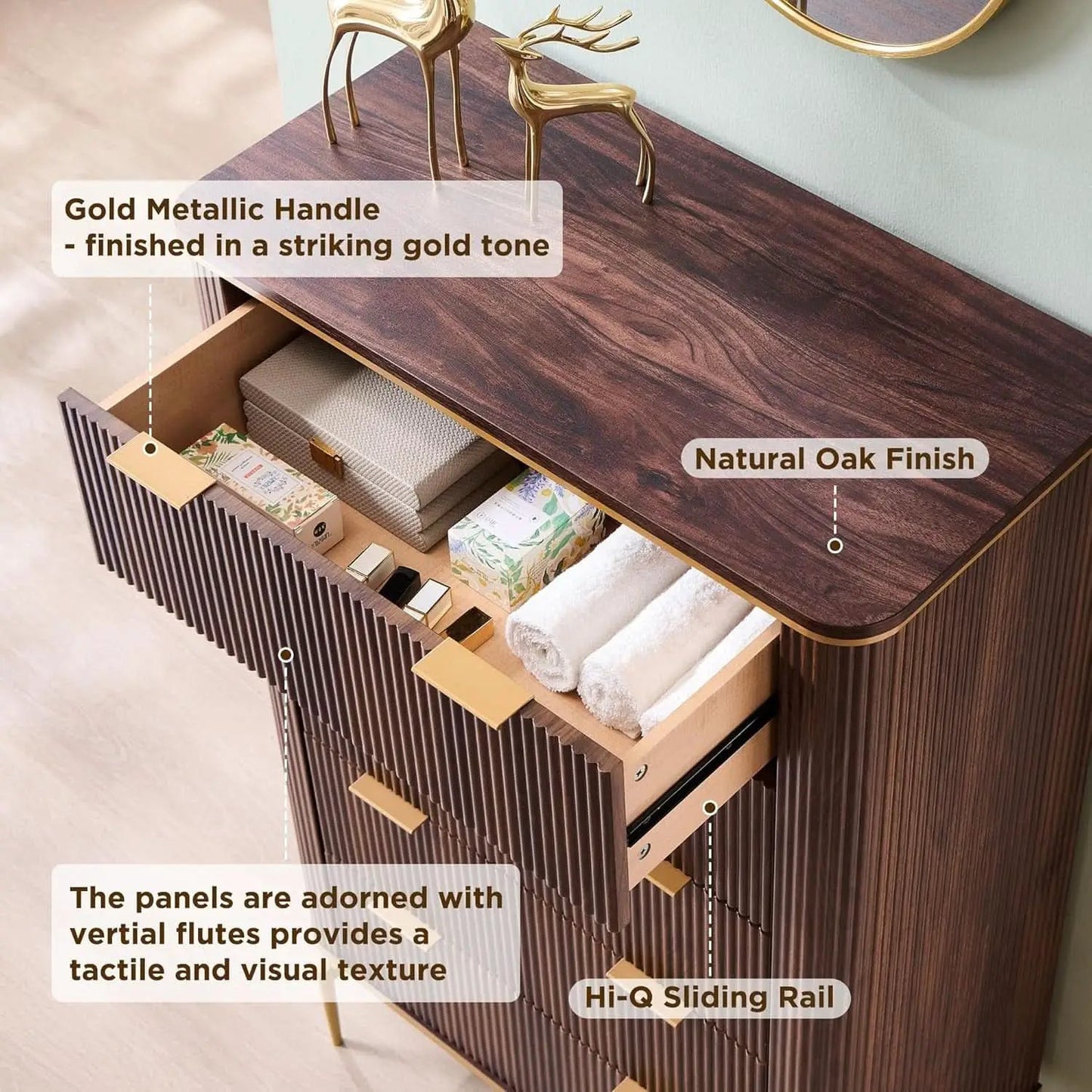 Fluted Five Drawer Dresser Contemporary Dark Walnut from PriceLows™