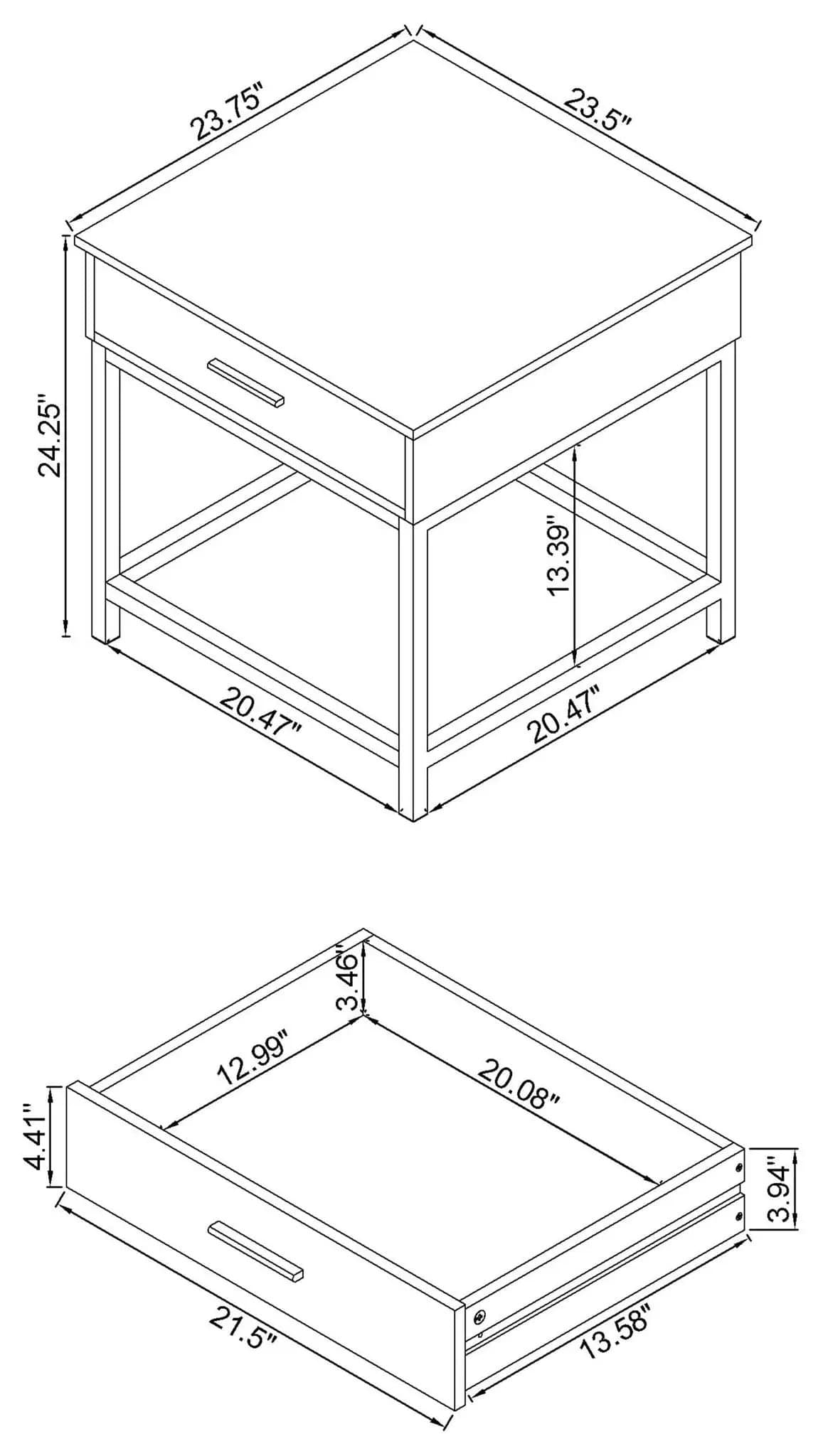 Byers 1-drawer Square Engineered Wood End Table Brown | 23.5 x 23.75 x 24.25 in | Engineered Wood & Metal | Oak