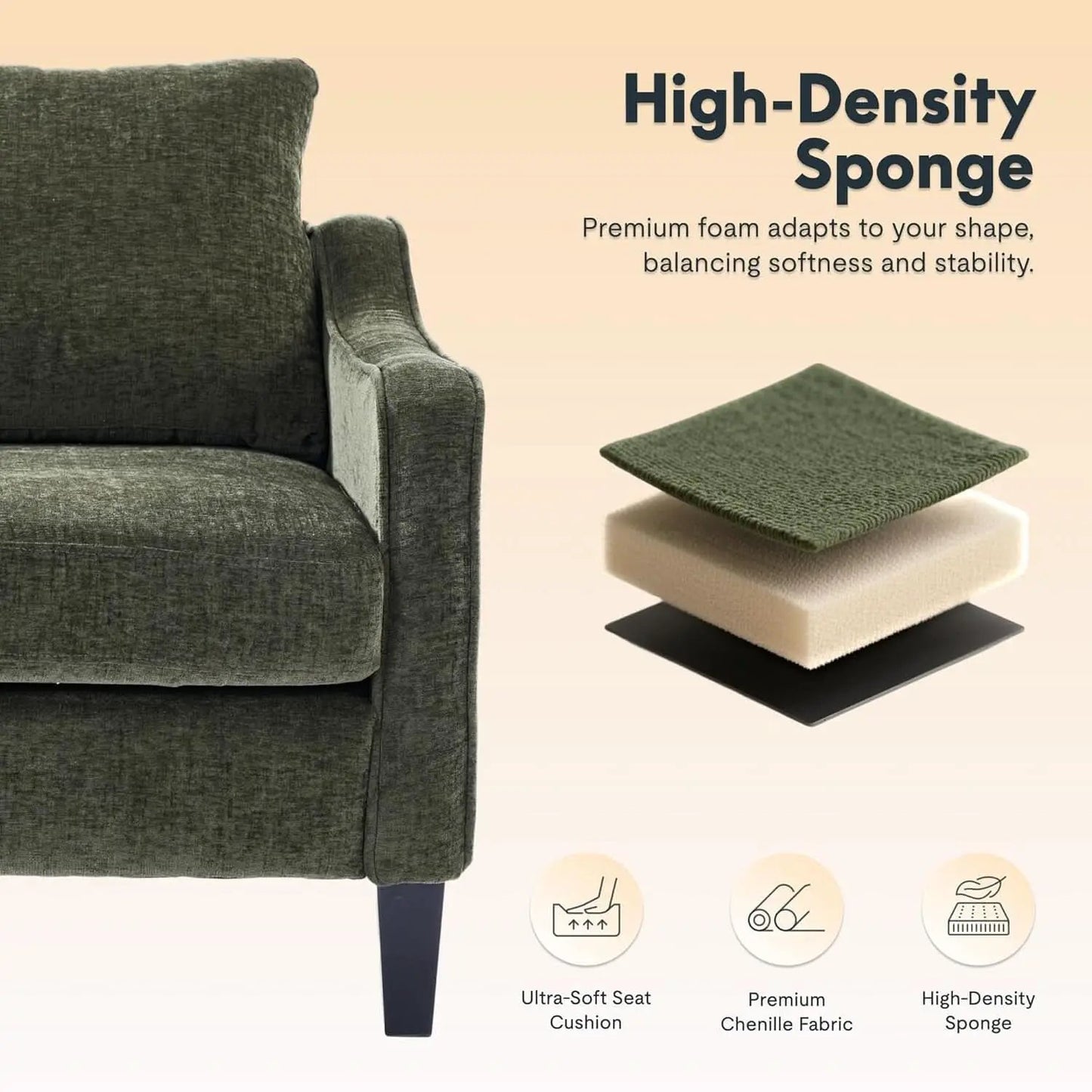 Green Chenille Accent Chair Midcentury Modern Upholstered from PriceLows™