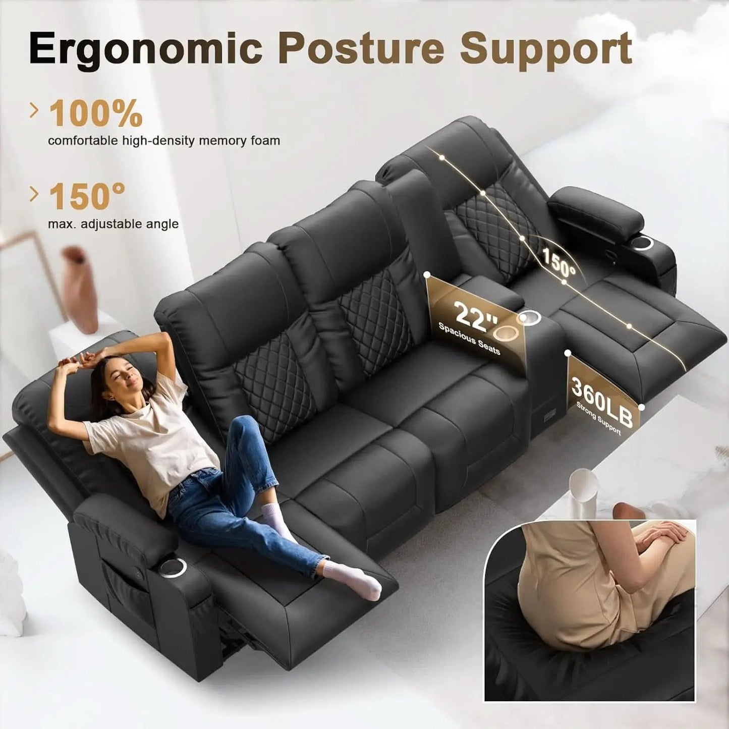 4 Seat Recliner Sofa With USB Ports And Storage Console from PriceLows™