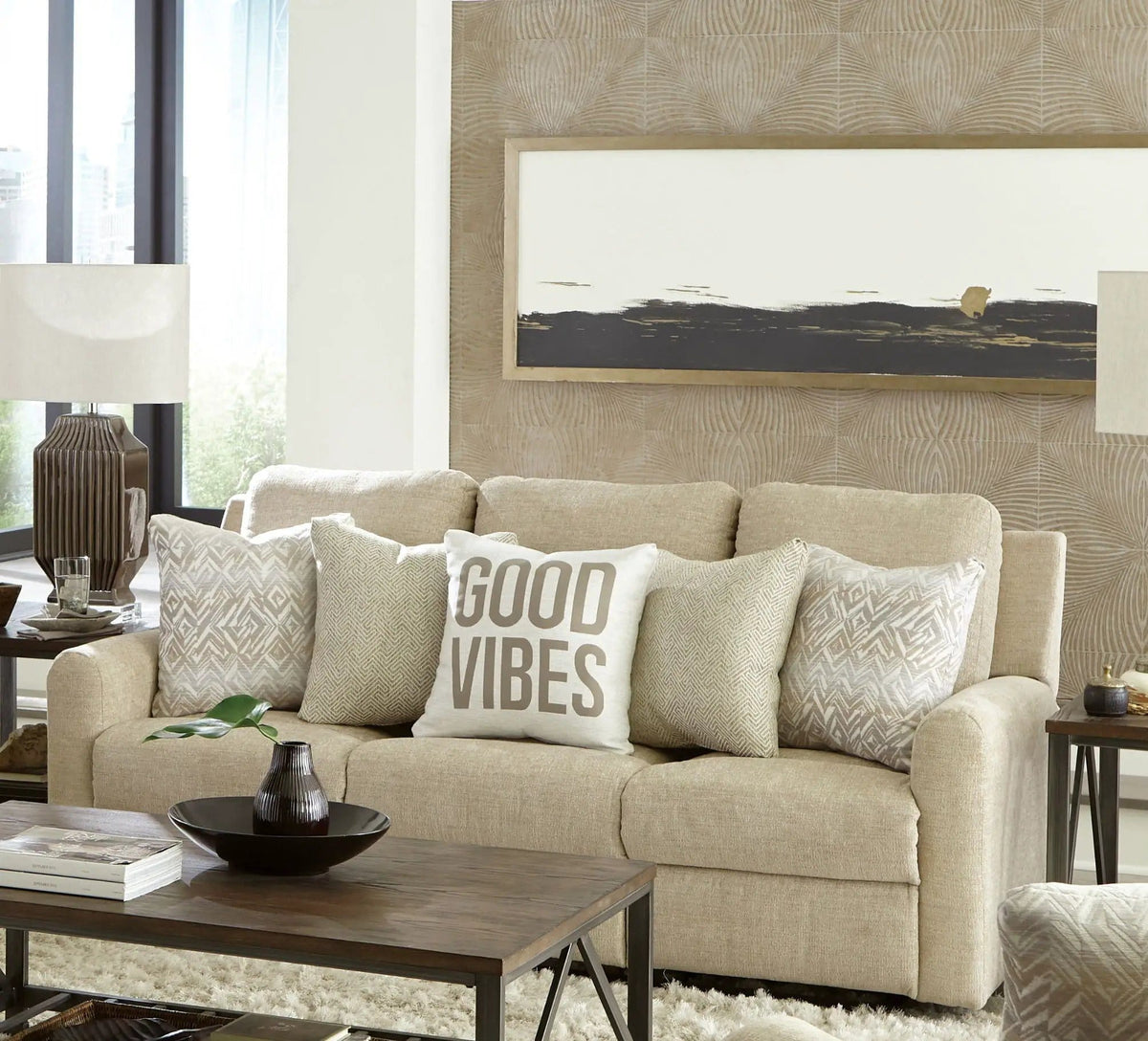 Calvin Reclining Sofa | 4 Pieces | Chenille & Fabric | Living Room