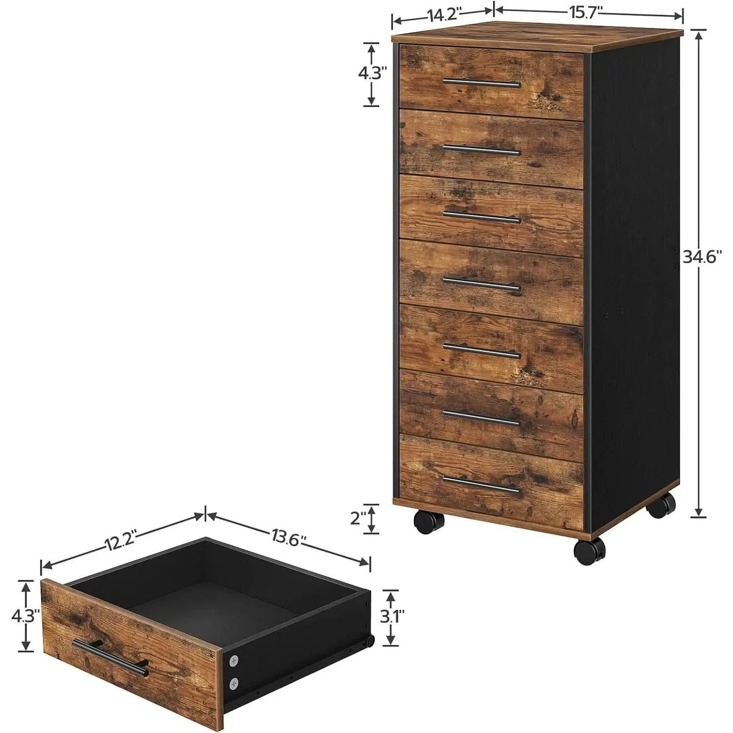 7 Drawer Wooden File Cabinet For Home Office Rustic Brown from PriceLows™