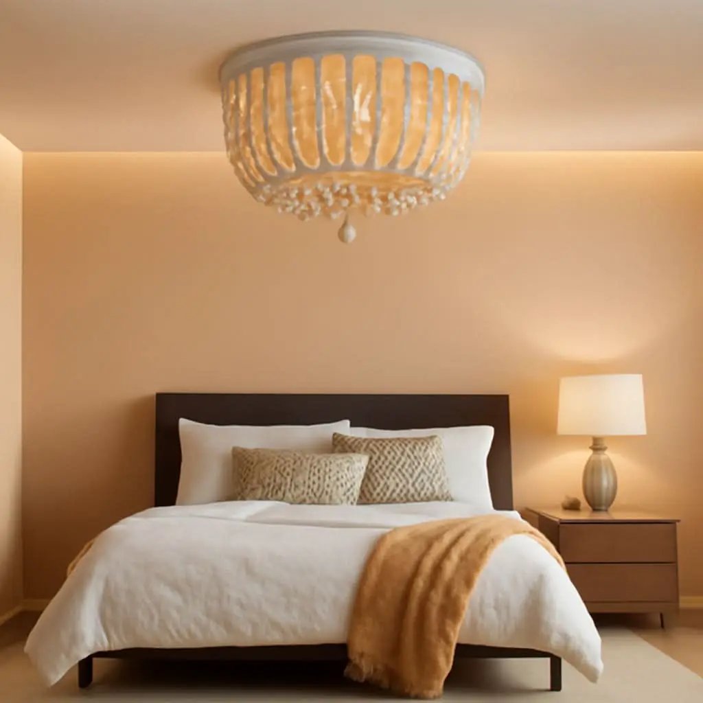 Wood Beaded Chandelier 3 Lights Oak White Ceiling Fixture from PriceLows™