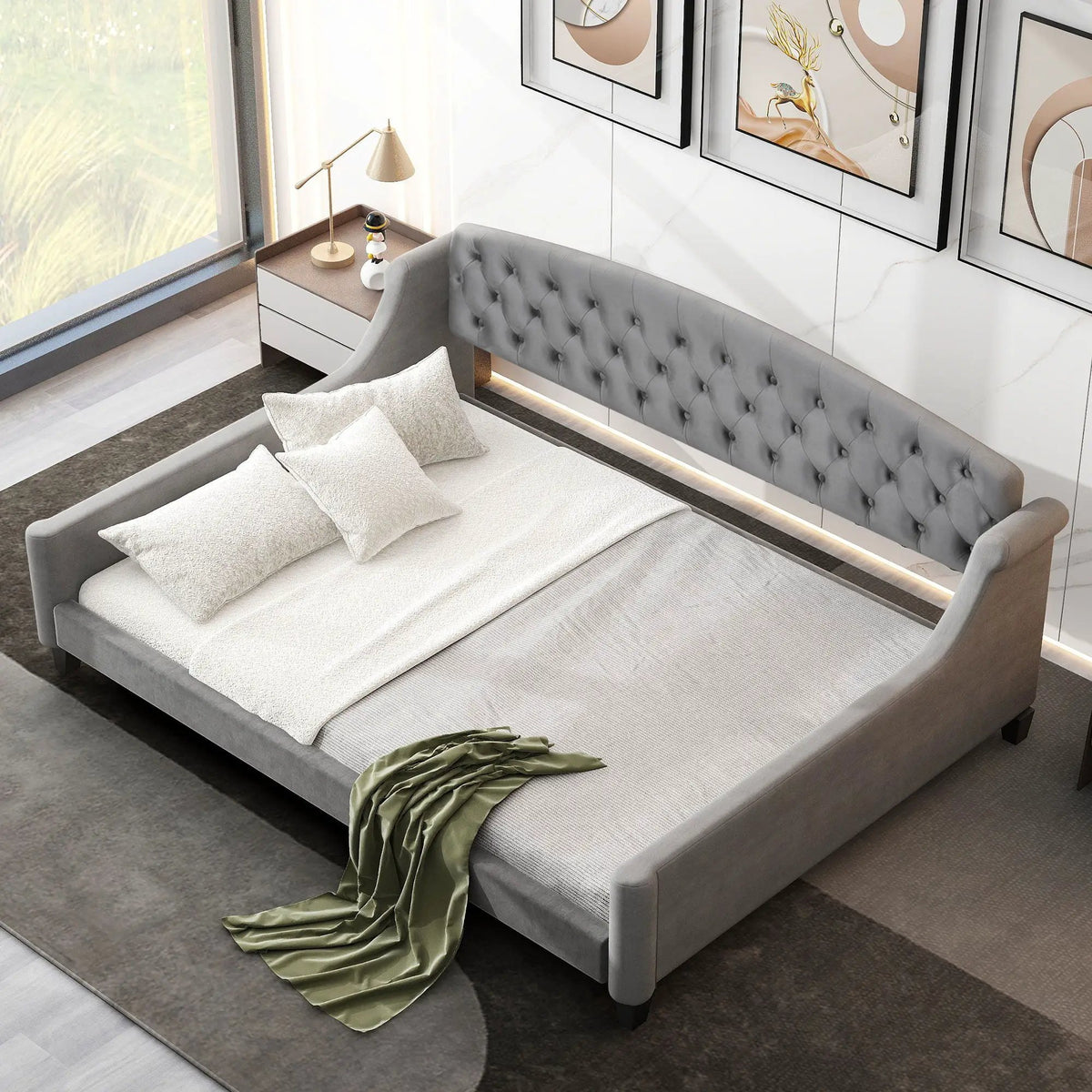 Tufted Button Daybed | Modern Design | Reinforced Slats | Solid Legs