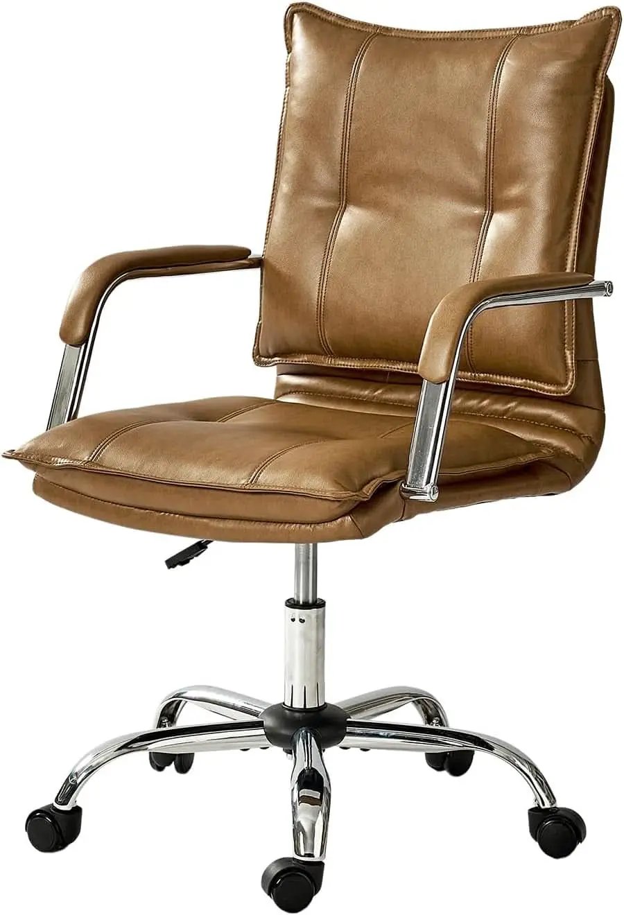 Faux Leather Adjustable Office Desk Chair Camel Armrests from PriceLows™