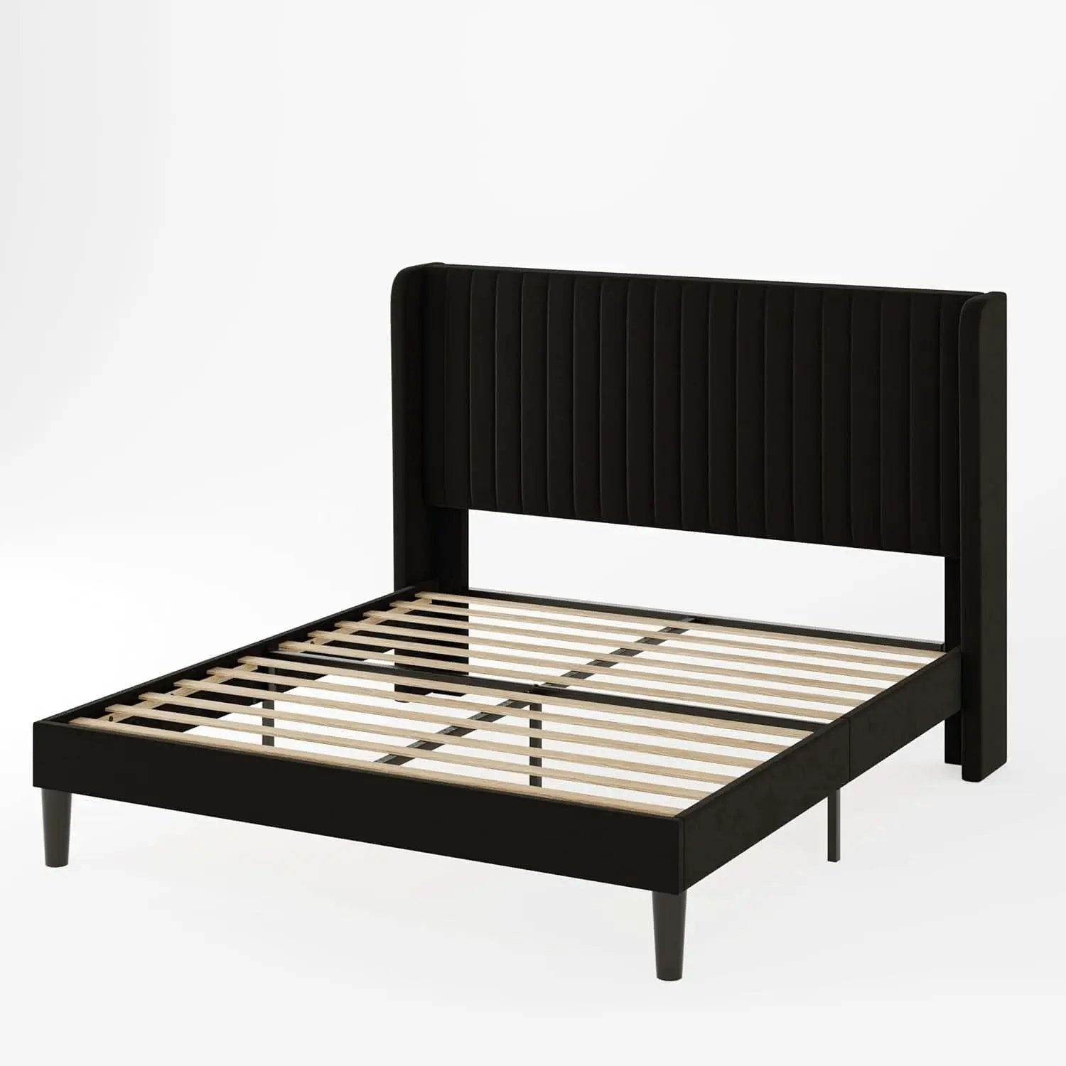 Queen Size Velvet Bed Frame With Wingback Headboard Storage from PriceLows™
