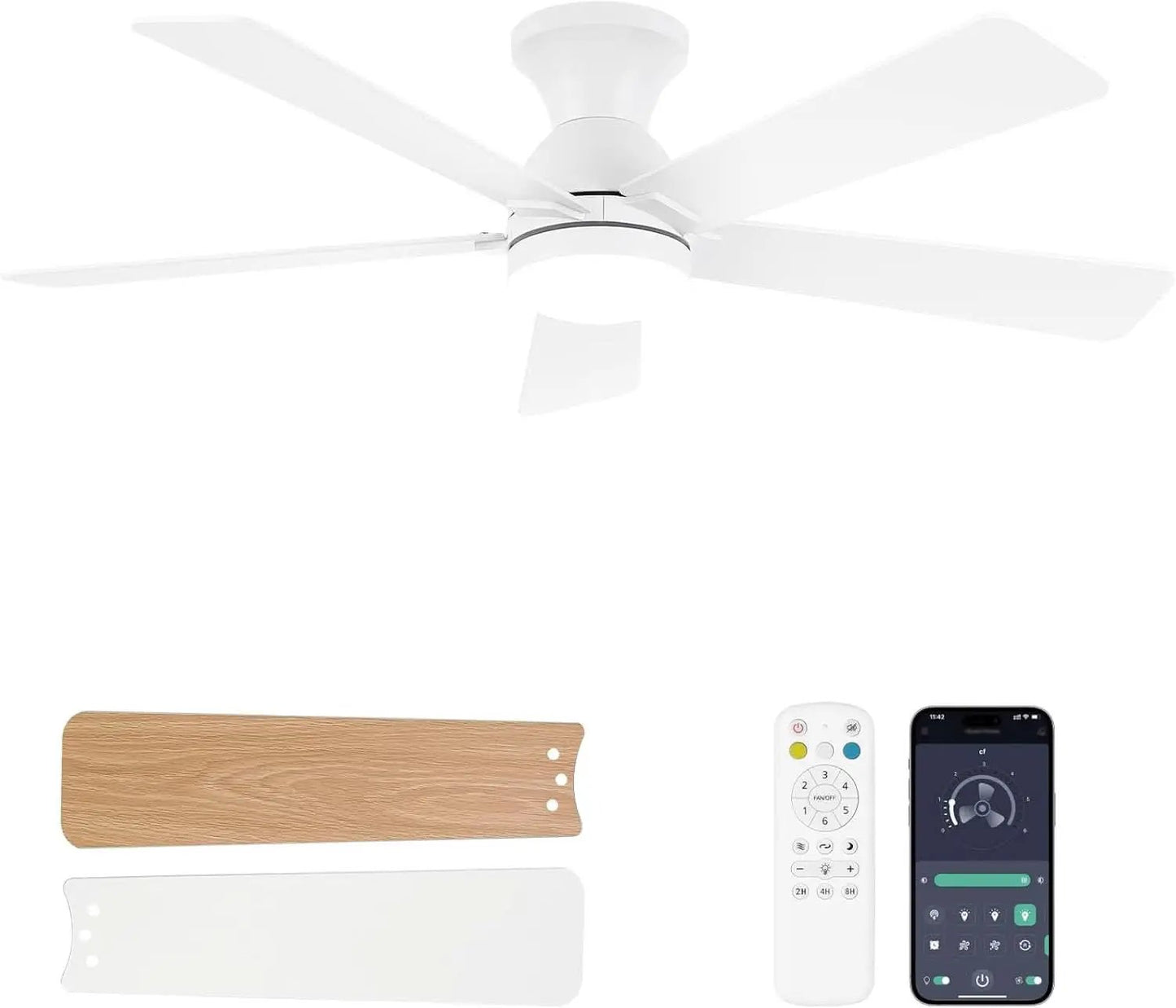 48 Inch White Ceiling Fan With Light And Remote DC Motor from PriceLows™