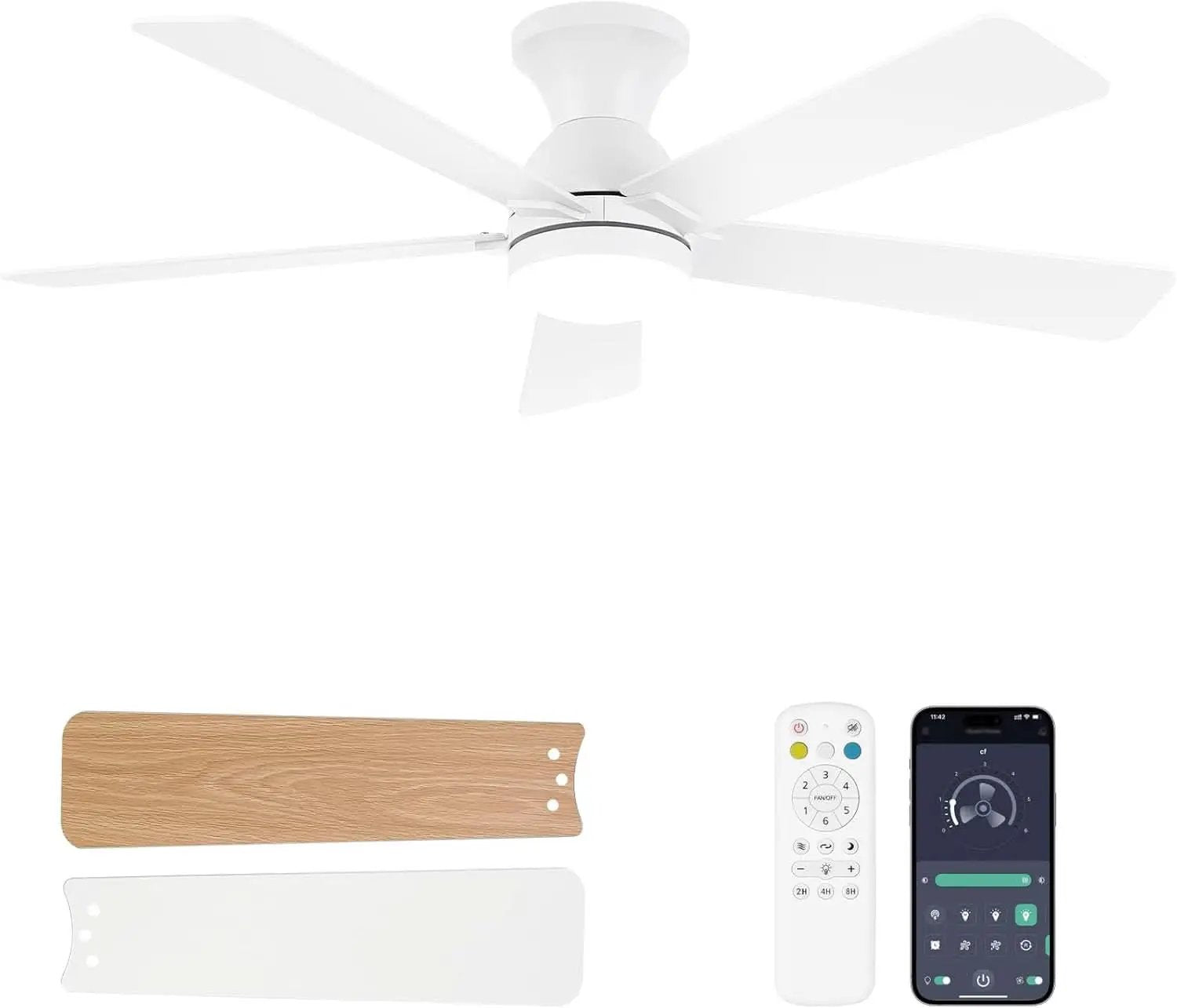 48 Inch White Ceiling Fan With Light And Remote DC Motor from PriceLows™