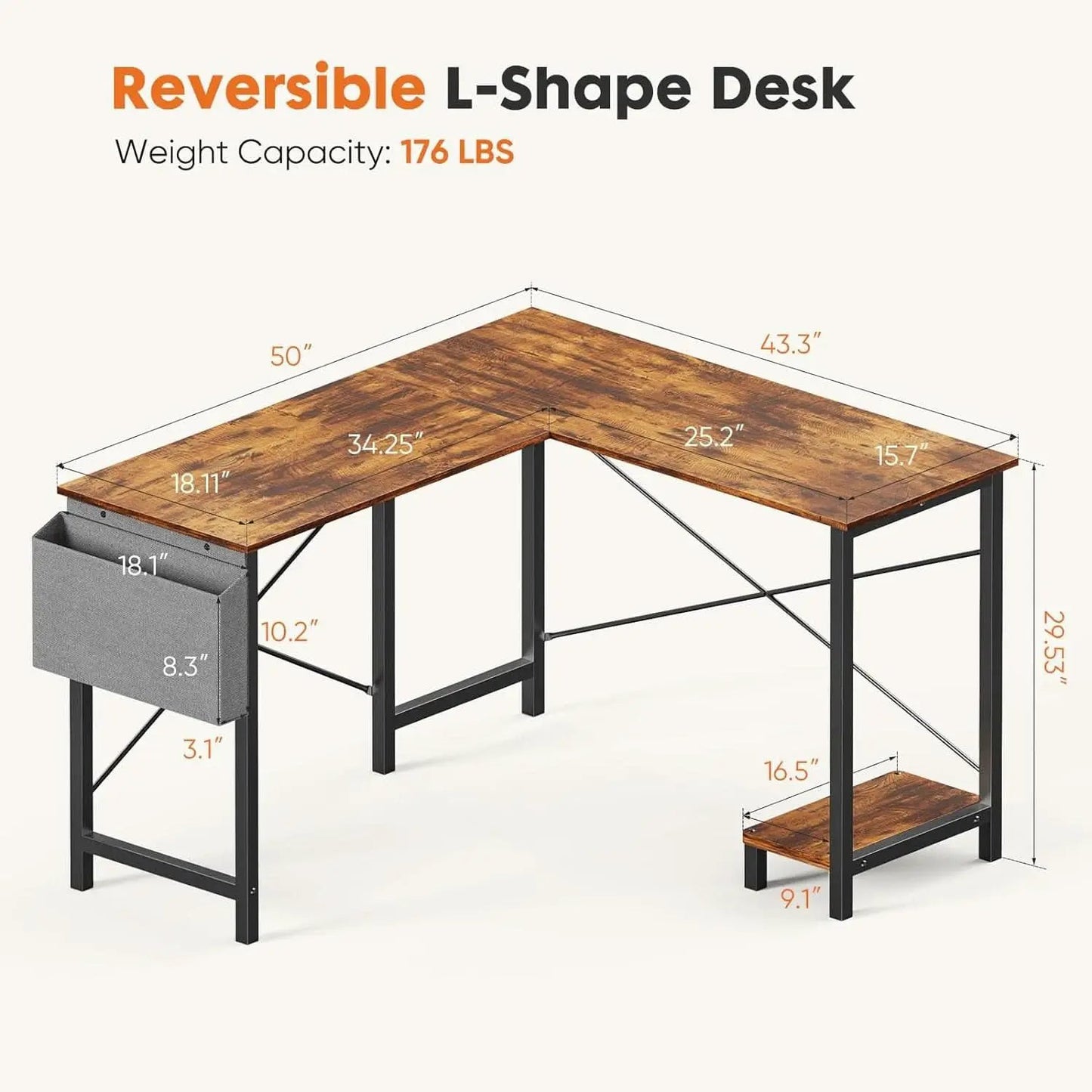 Corner L Shaped Gaming Desk With CPU Stand And Side Bag from PriceLows™