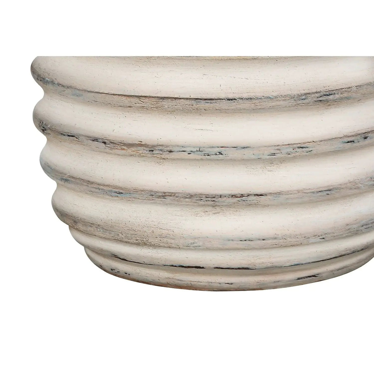 Cream Resin Table Lamp | Ridged Beehive Base | 28 Inch Height | Grey Wood Finial