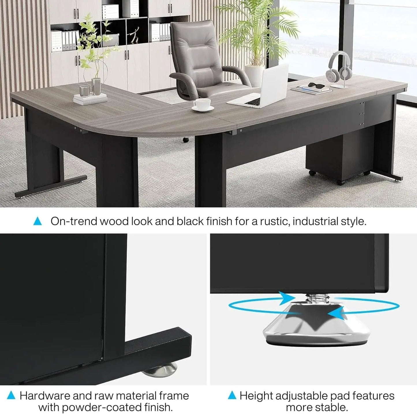 83 Inch L Shaped Office Desk Gray Executive Desk Large from PriceLows™