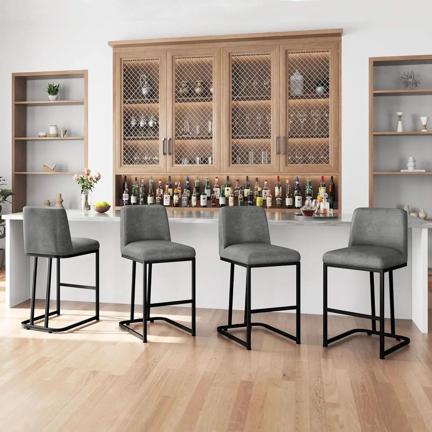 24 Inch Counter Height Leather Bar Stools Gray Set Of 2 from PriceLows™