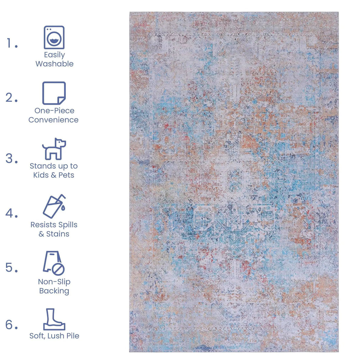 Maval Unique Washable Area Rug | 36 x 24 Inch | Machine Washable | Kid And Pet Friendly