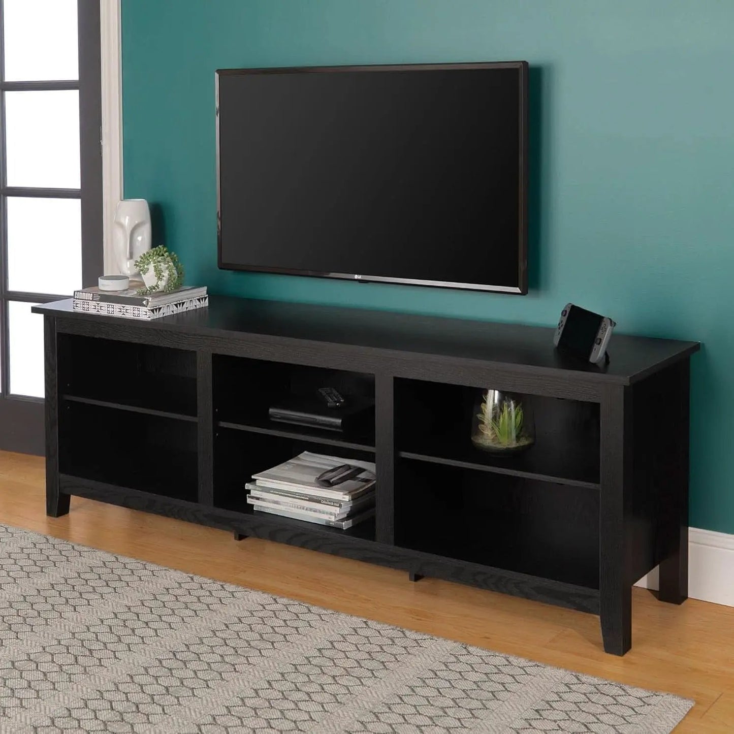 Wren Classic 6 Cubby TV Stand Black 70 Inch for 80 Inch TVs from PriceLows™