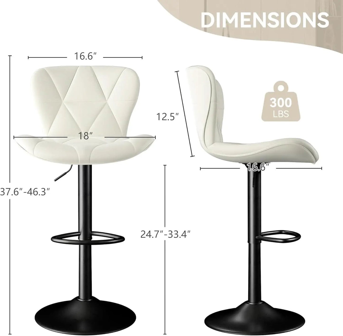 Adjustable Swivel Bar Stools Set Of 2 White Faux Leather