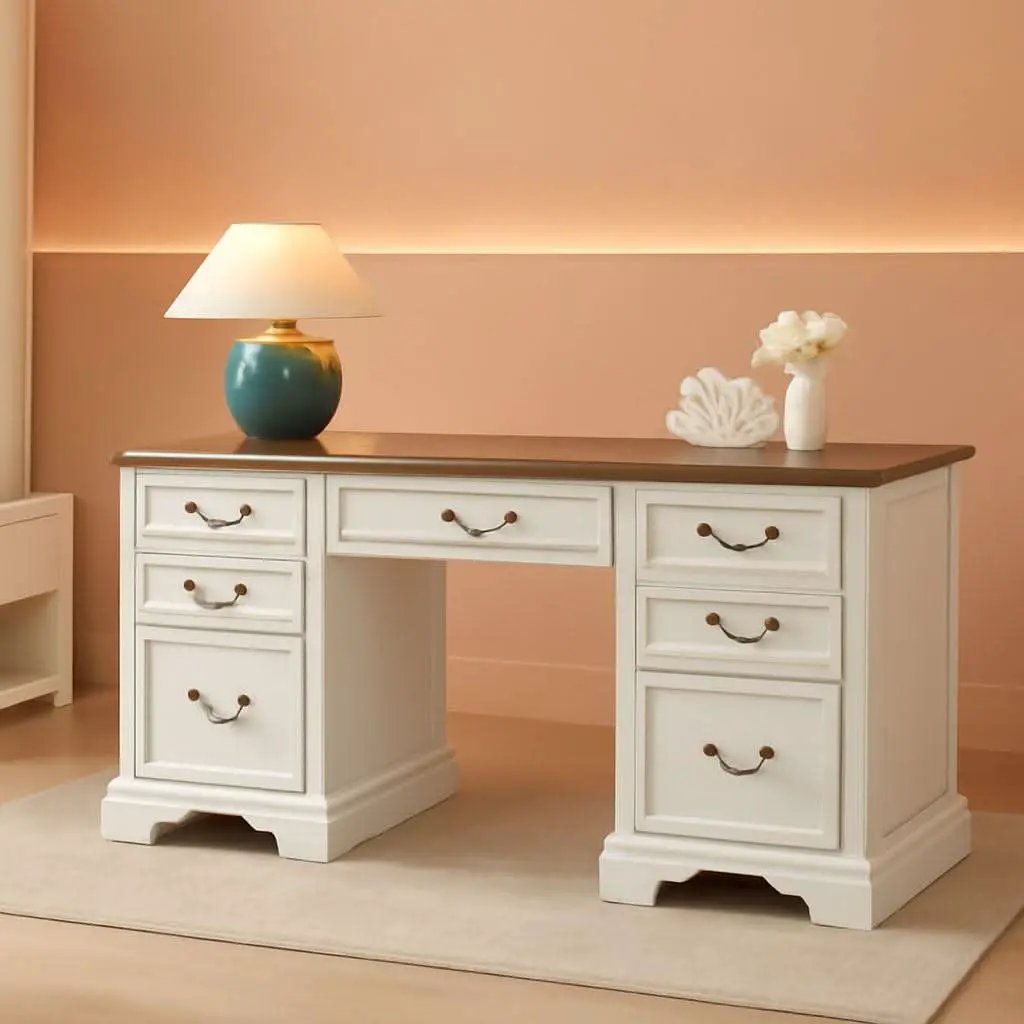 59 Victorian Farmhouse Executive Desk Antique White from PriceLows™