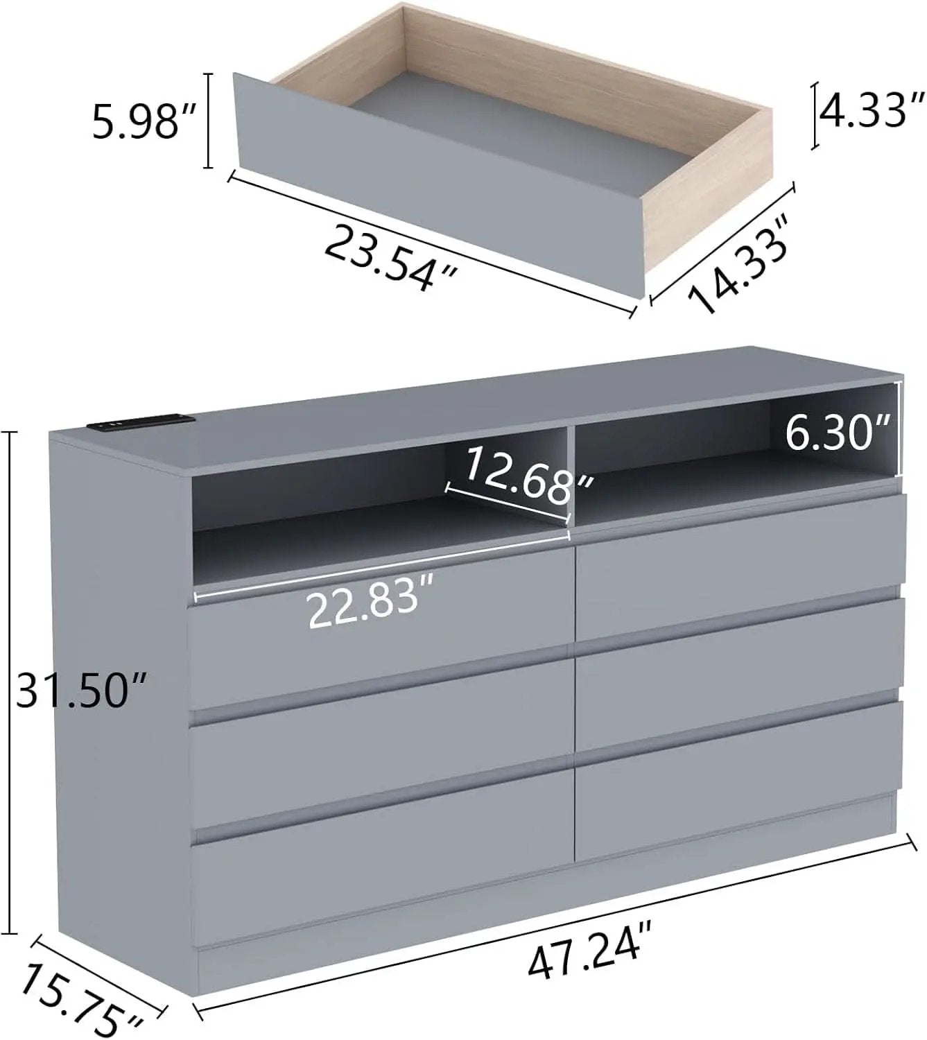 Six Drawer LED Dresser With USB Charging Ports For Bedroom from PriceLows™