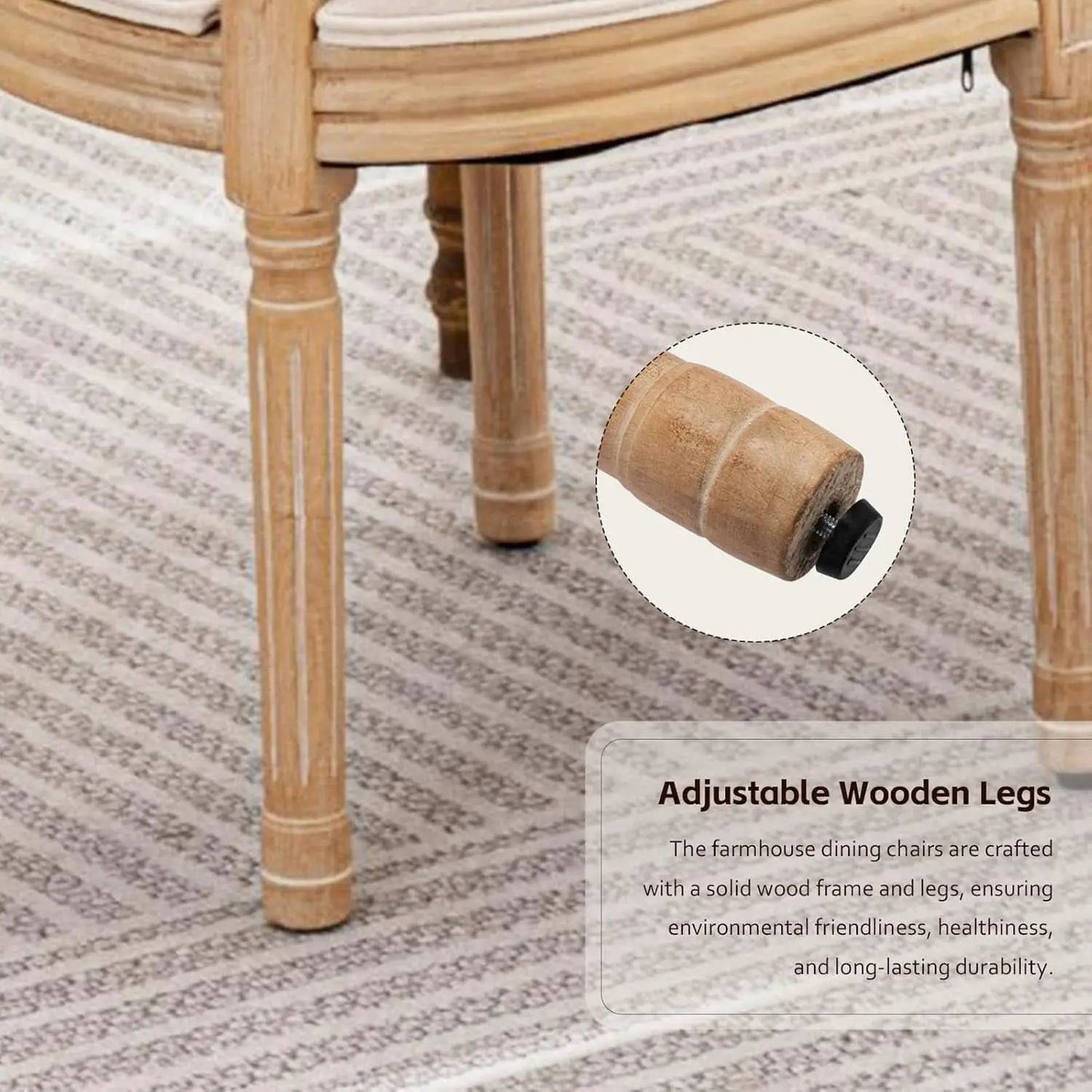 Oval Back Rattan Upholstered Dining Chairs Set Of 6 Beige With Wood Legs from PriceLows™