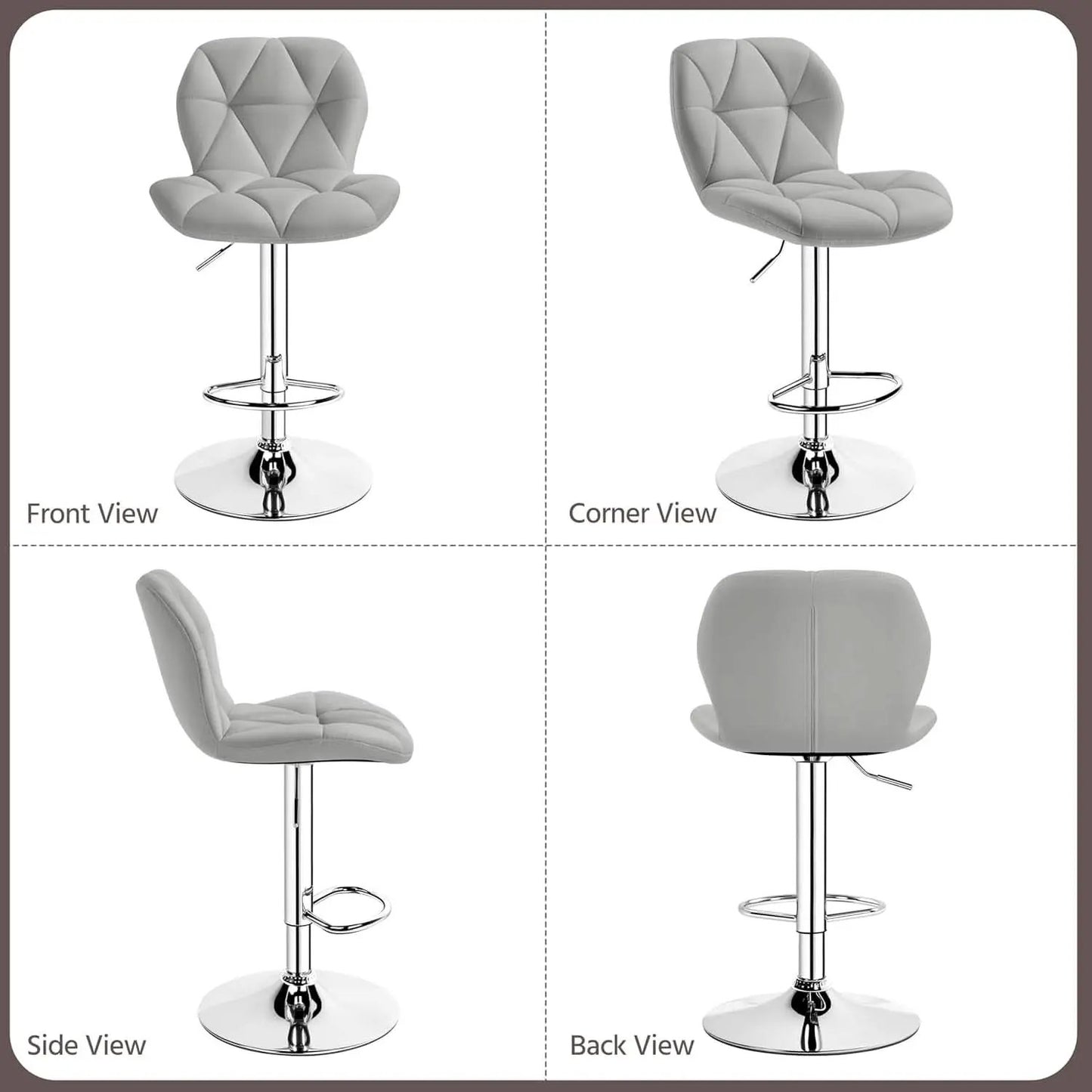Grey PU Leather Bar Stools Set Of 2 Adjustable Height from PriceLows™