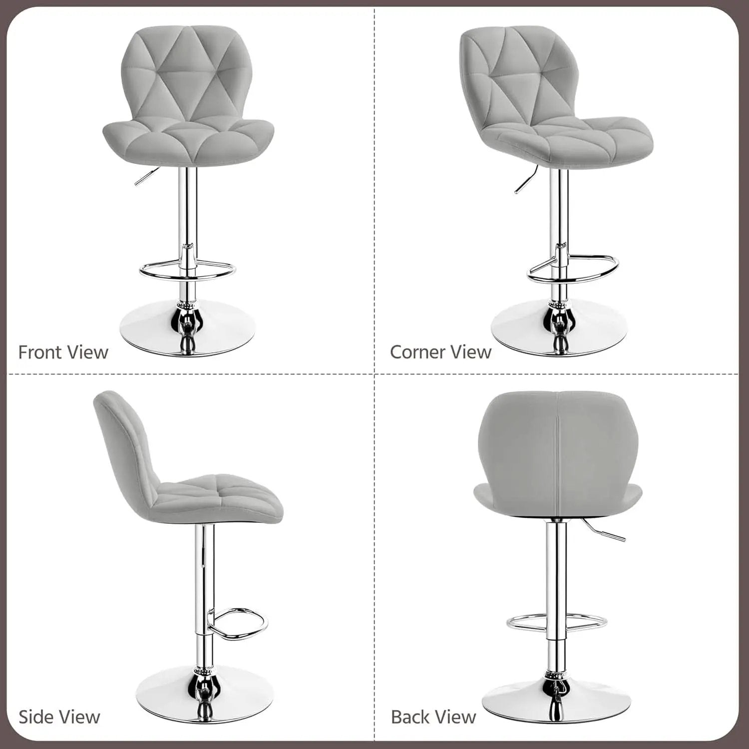 Grey PU Leather Bar Stools Set Of 2 Adjustable Height from PriceLows™