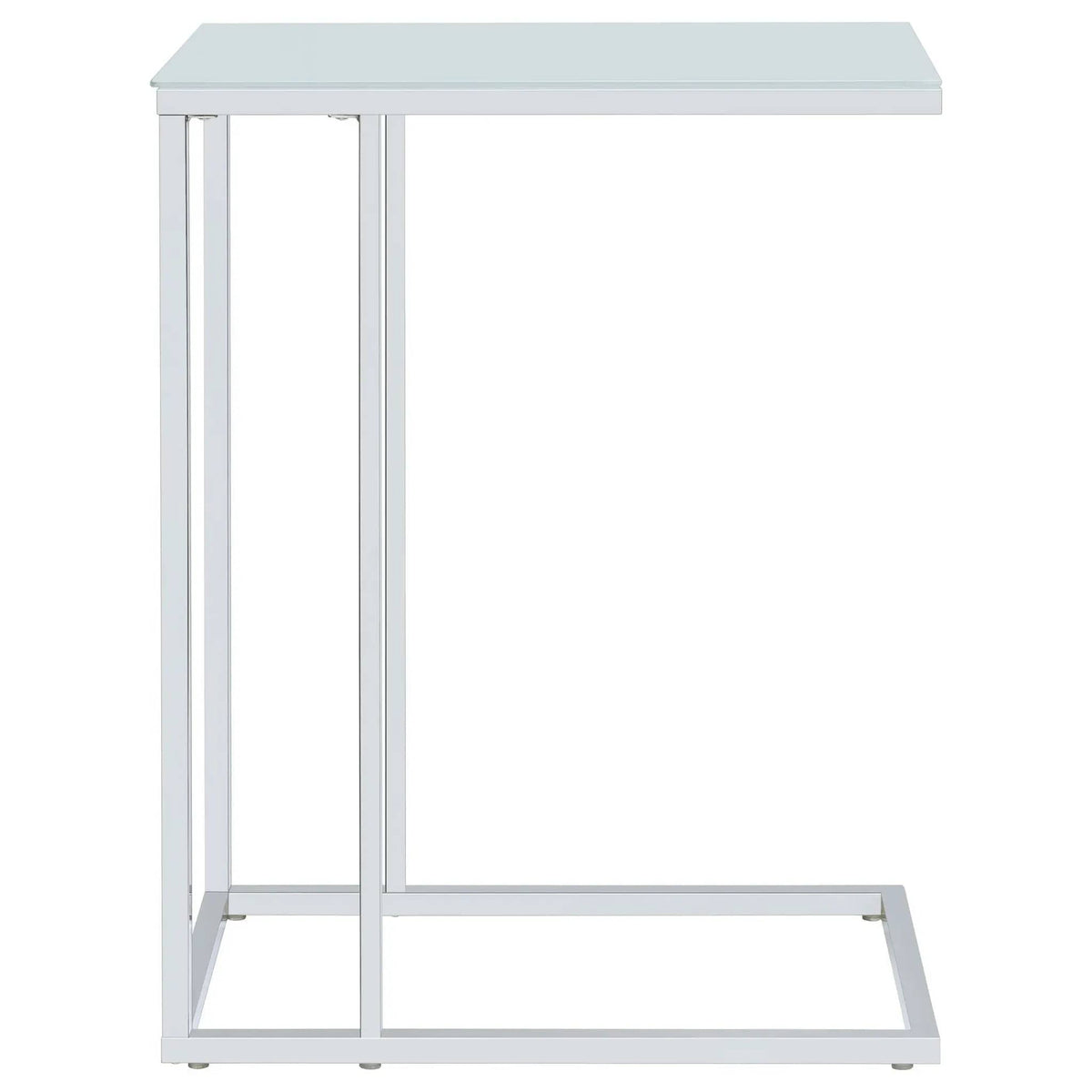 Stella White Glass Top C-Shaped Sofa Side Table Chrome | 10 x 18 x 24 in | Glass & Metal | Living Room