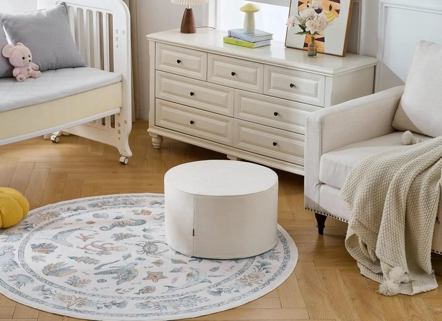 Twenty Two Inch Beige Ottoman Pouf With Ultra Premium Foam from PriceLows™