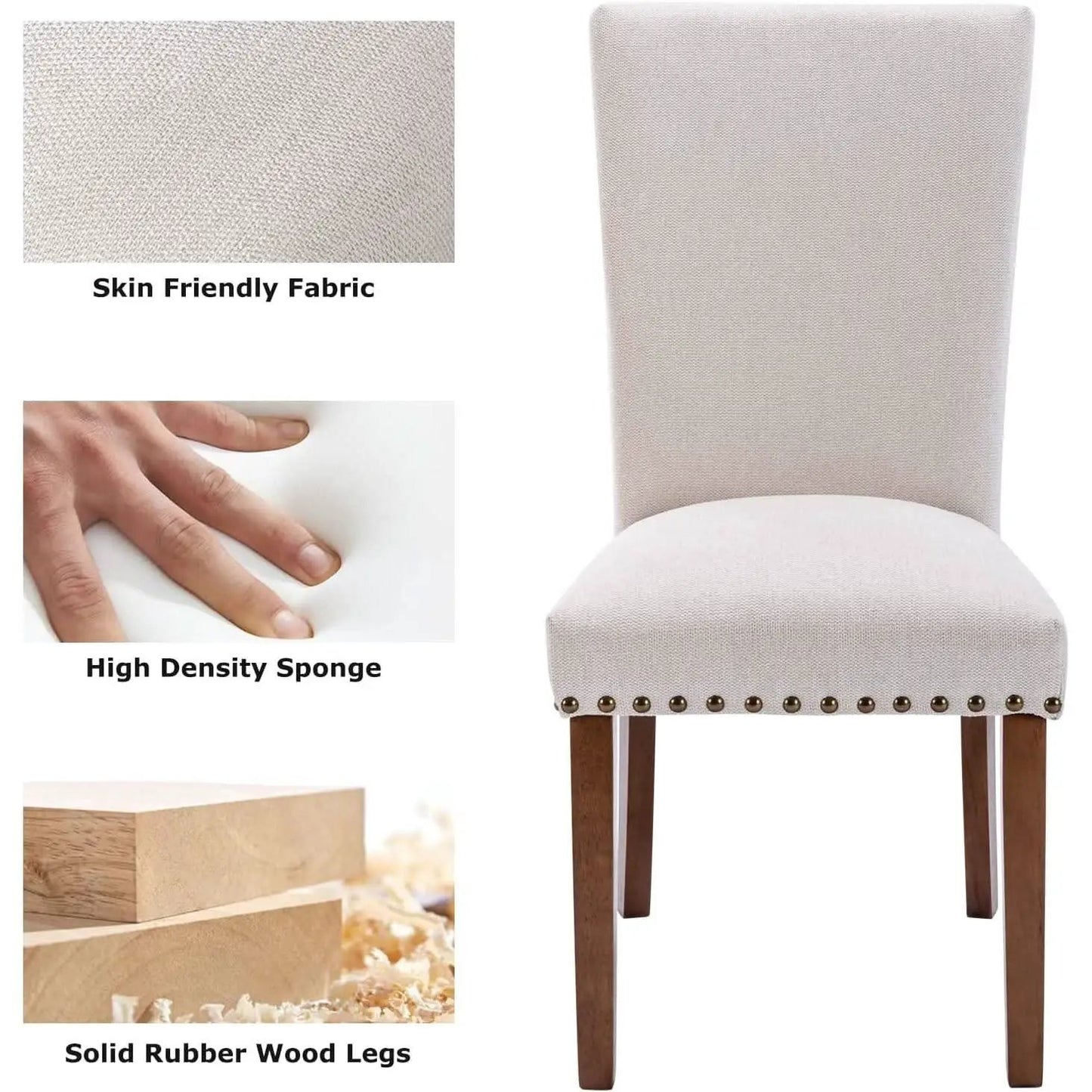 Beige Upholstered Parsons Chair With Nailhead Trim from PriceLows™