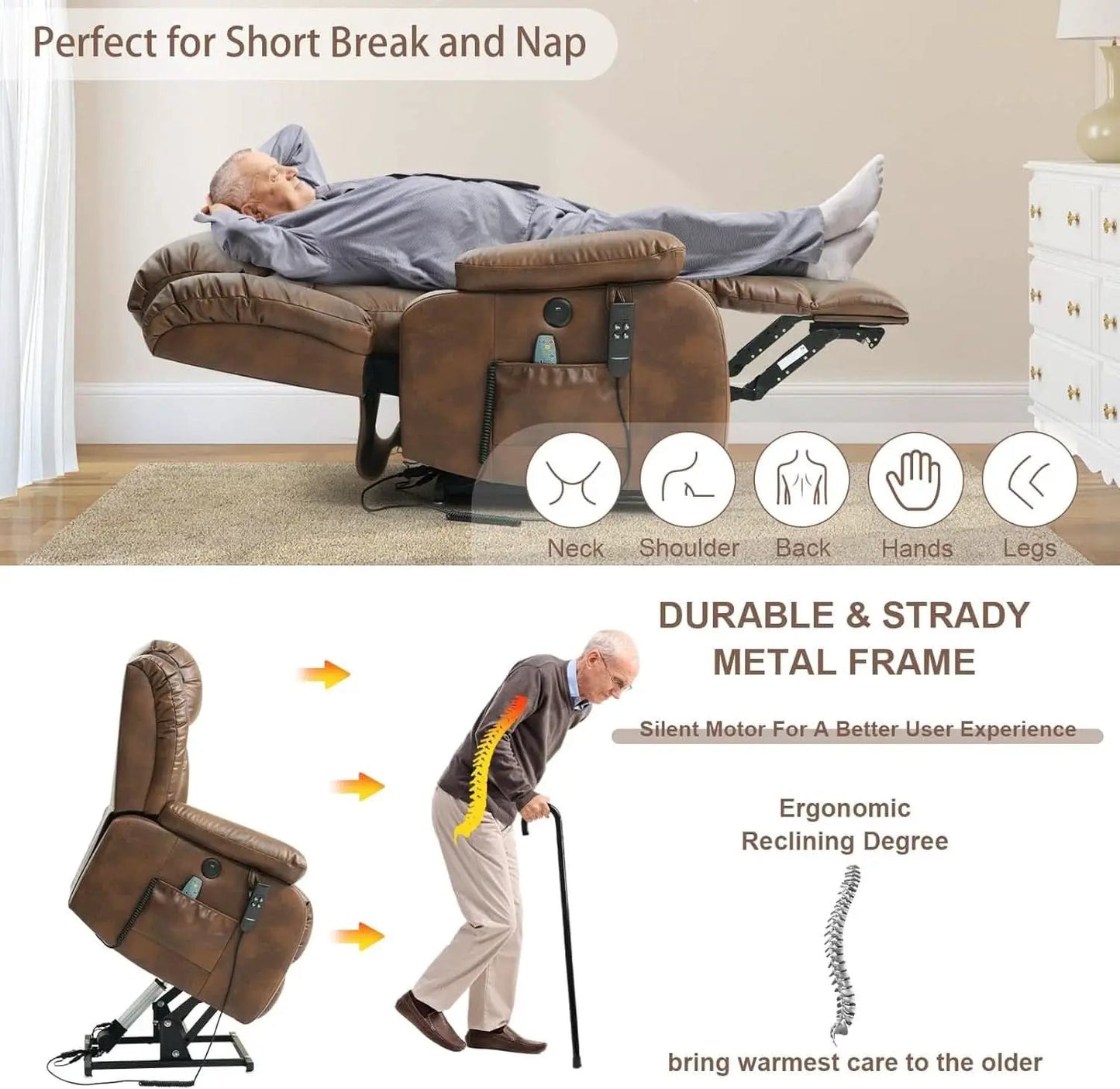 Dual Motor Lift Recliner Leather With Heat Massage from PriceLows™