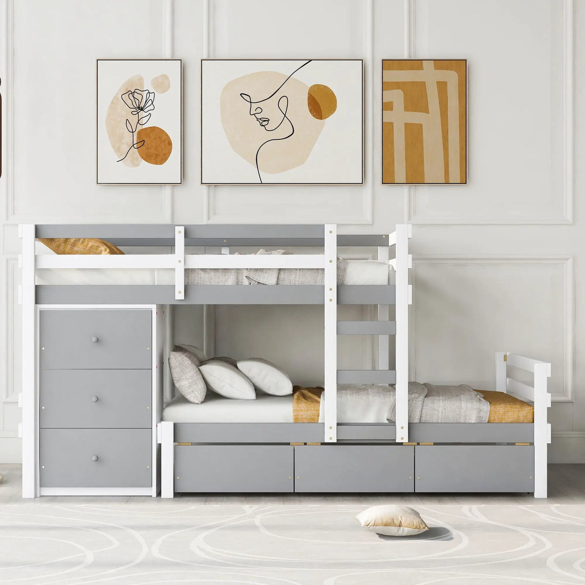 Solid Pine Loft Bed | Six Rolling Drawers | Ladder Included