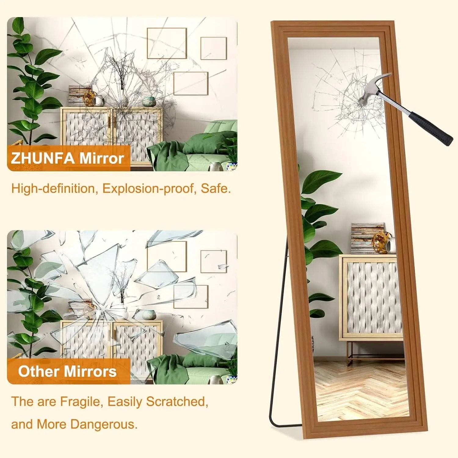 Full Length Mirror 71x32 Walnut Wood Frame Wall Mounted from PriceLows™